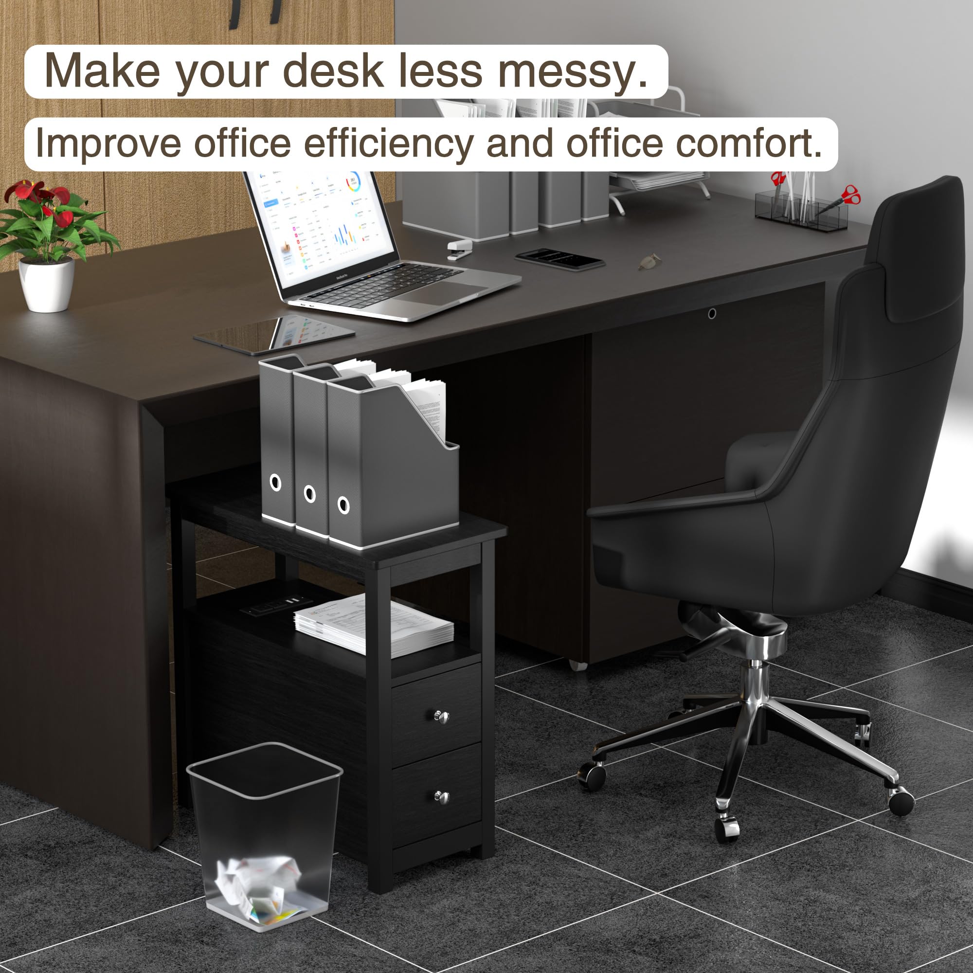 Sandinrayli 2-Piece Black Wooden End Table Set with Charging Station - Nightstand with 2 USB Ports & 2 Power Outlets for Bedroom, Living Room, Office - Modern Side Tables with Convenient Device Charging