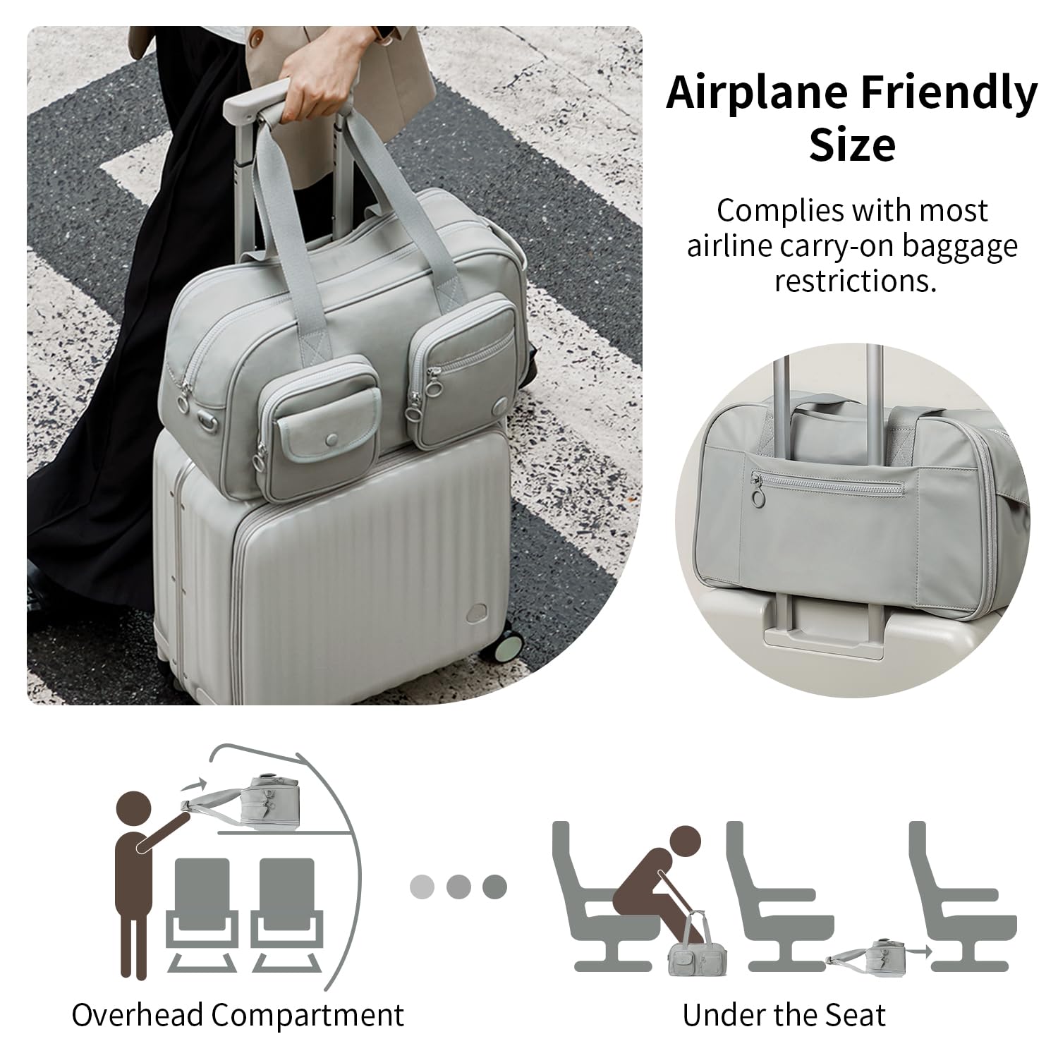 Expandable Travel Duffel Bag with Wet Pocket - Large Water Resistant Gym & Sport Bag for Men & Women - Perfect for Carry-On Weekender, Workout & Outdoor Adventures (Gray, Plus Size)