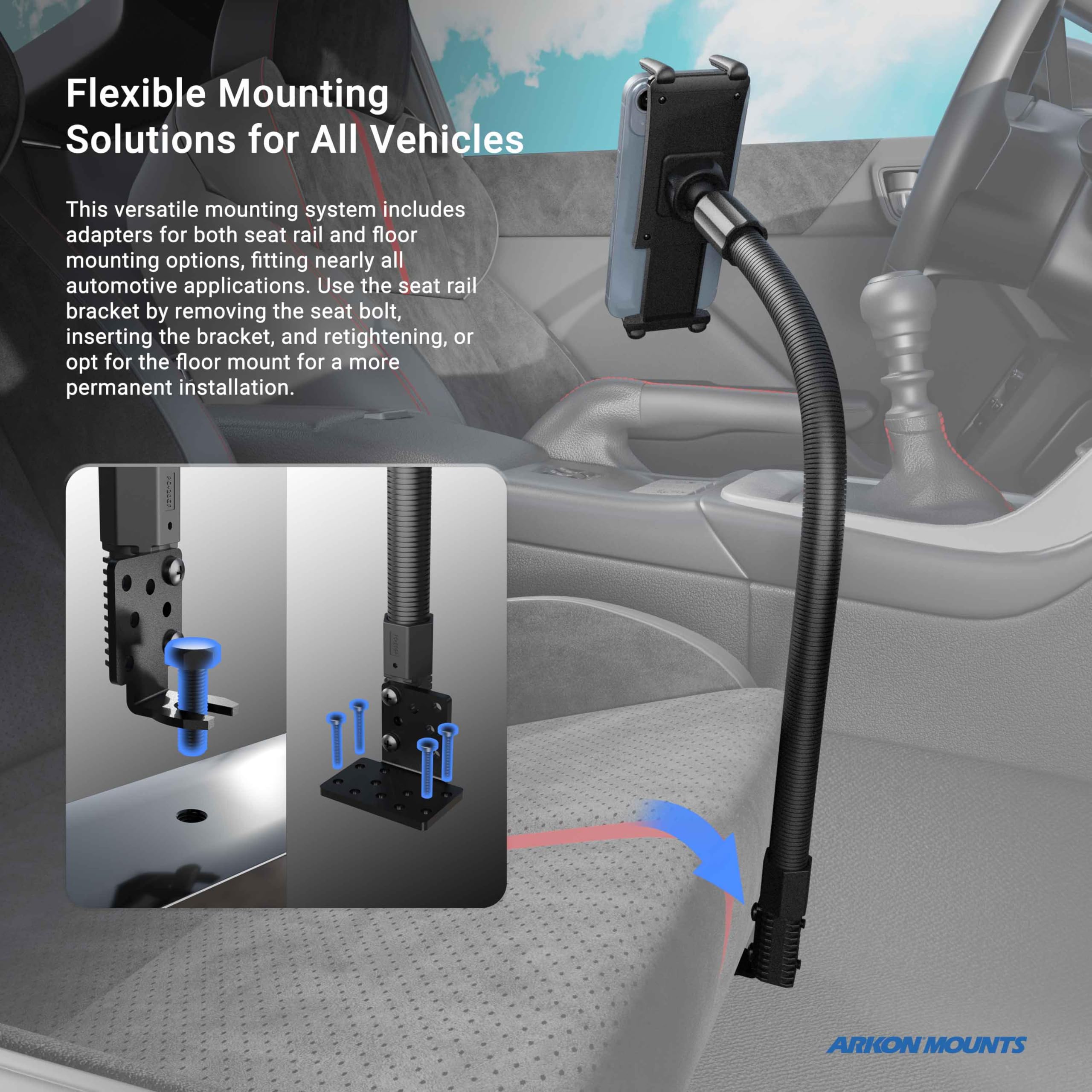 Arkon Mounts - Universal Car Seat Rail Phone & Tablet Holder | 22