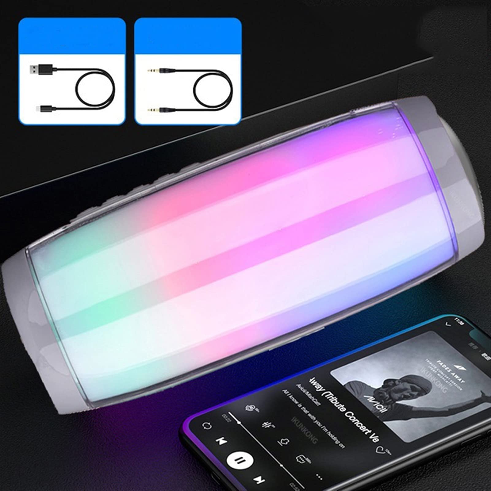 EXUAN Bluetooth Speaker - Wireless Portable Speaker with Powerful Bass, HiFi Sound, LED Lights, FM Radio & TF Card Slot - Ideal for Outdoor, Travel, Party & Home Use (Grey)