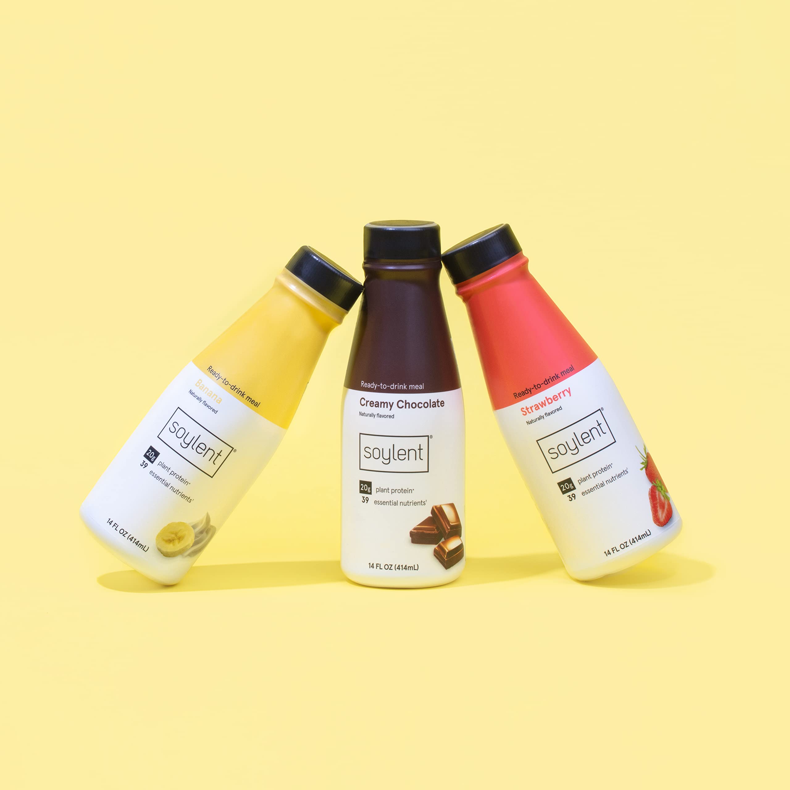 Soylent Meal Replacement Shake Banana Split Bundle - Creamy Chocolate, Banana & Strawberry Flavors, 14oz (36 Bottles) | High Protein Vegan Shakes for Weight Loss, Busy Professionals & On-the-Go Nutrition