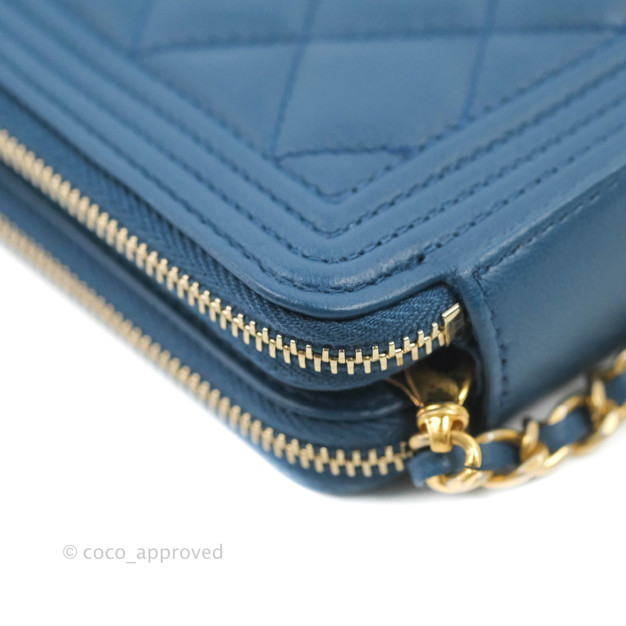 Chanel Boy Double Zip Clutch On Chain - Blue Lambskin Leather with Aged Gold Hardware - Luxury Crossbody Bag for Women, Perfect for Evening Parties & Date Nights