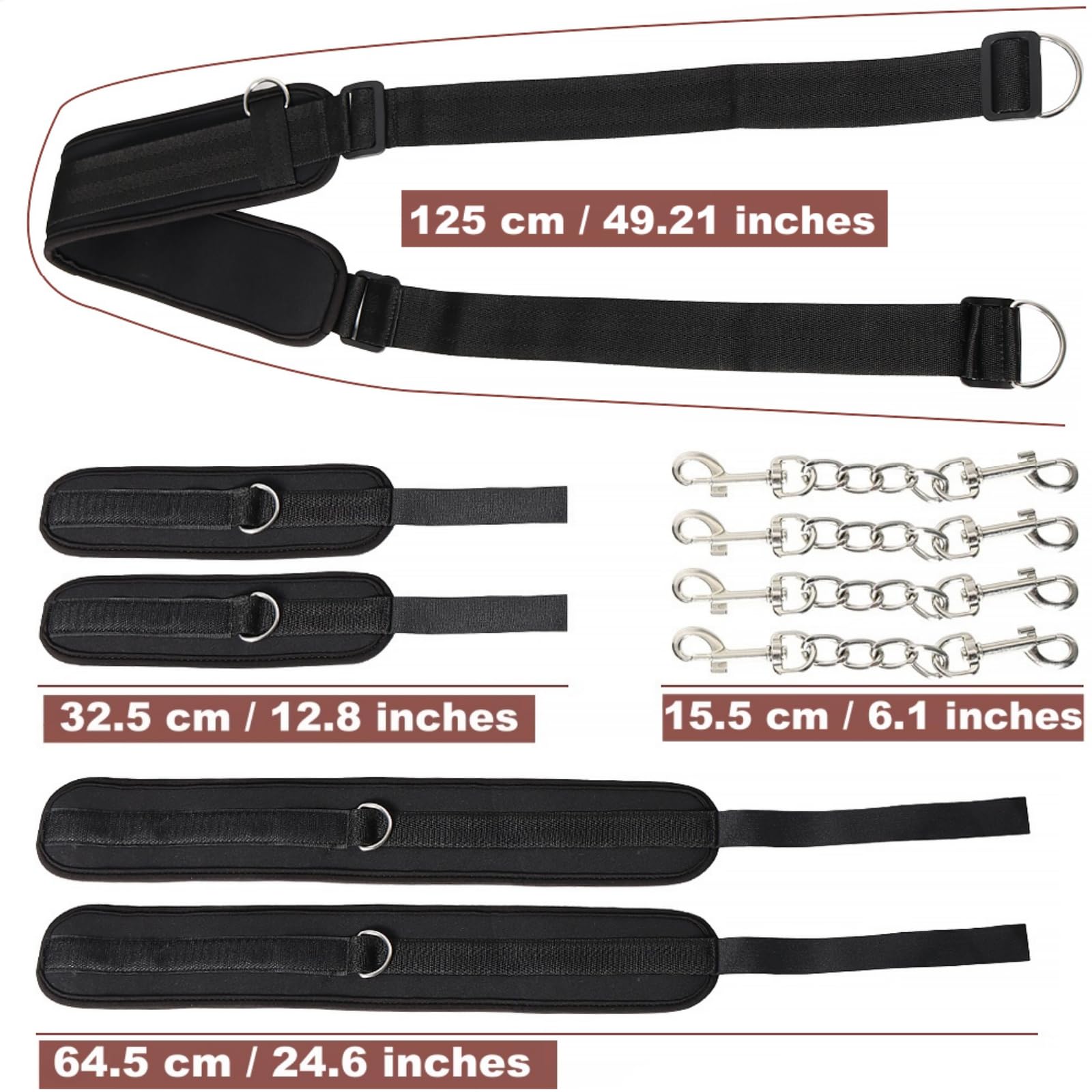 BDSM Bondage Restraint Kit - Adjustable Wrist & Thigh Cuffs with Handcuffs, Leg Straps for Couples Play - Perfect for Bedroom Bondage, Roleplay & Sensual Exploration (Unisex Adult Toy)