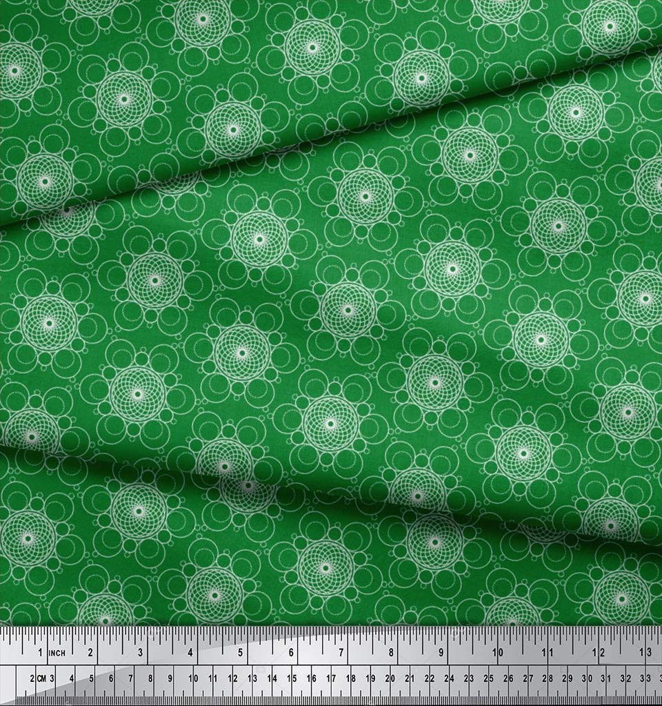 Soimoi Moss Green Georgette Fabric by The Yard - 42 Inch Wide - Geometric Circle Art Printed Textile for Fashion & Home Decor - Perfect for Dresses, Curtains, and DIY Craft Projects