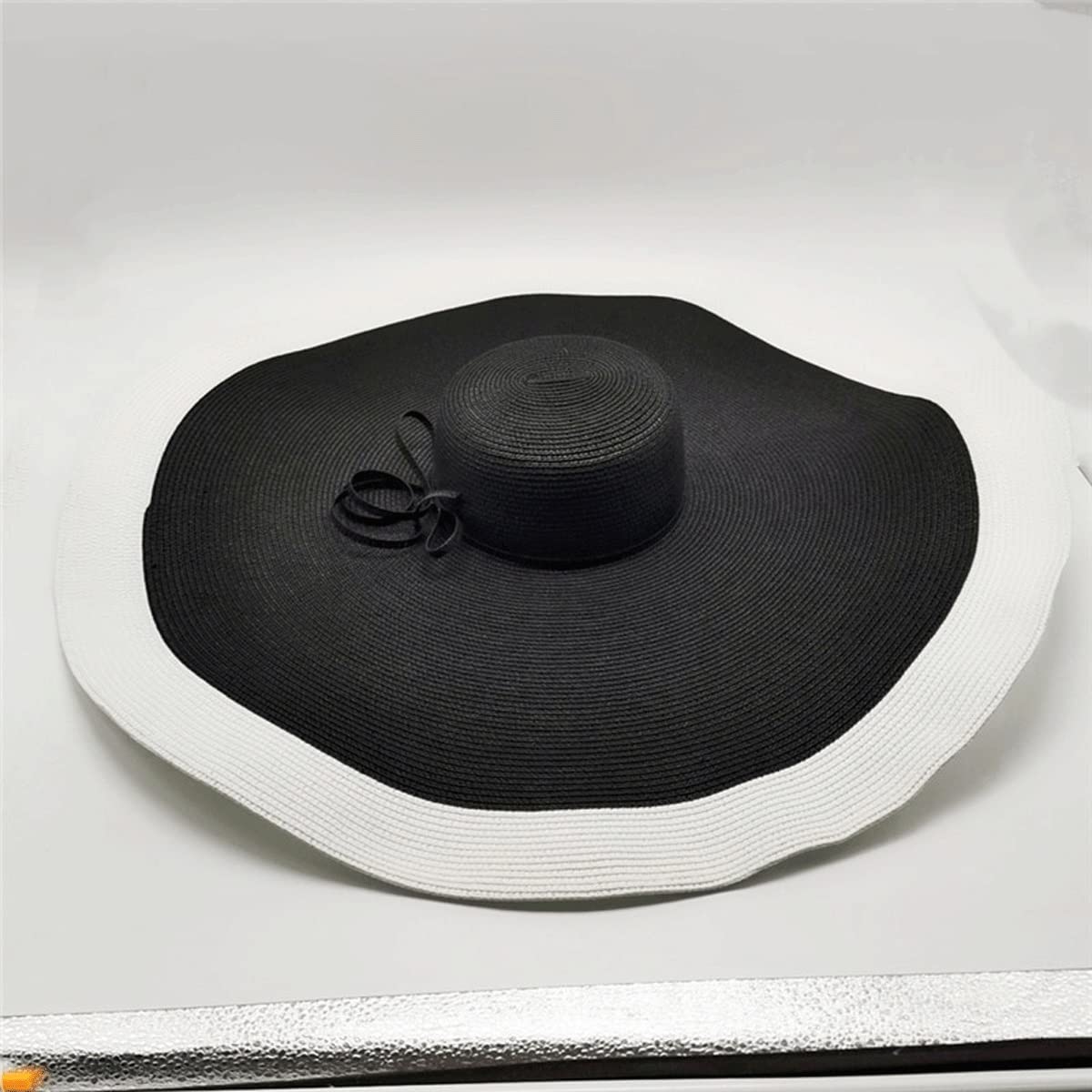Stylish Oversized Wide Brim Straw Sun Hat for Women - Handmade Rollable Floppy Beach Hat (Black, 57x26x70cm) - Perfect for Summer Vacations, Pool Parties & Outdoor Adventures