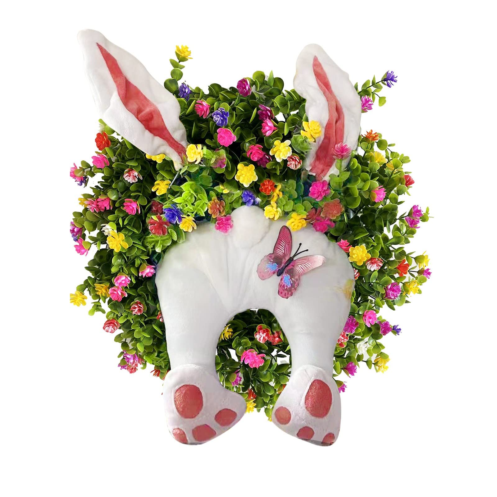 Colorful Easter Bunny Wreath for Front Door Decor - Spring Party Wall Hanging Decoration - Multicolor Floral Wreath for Home, Easter Celebration & Seasonal Front Door Decorations (One Size)