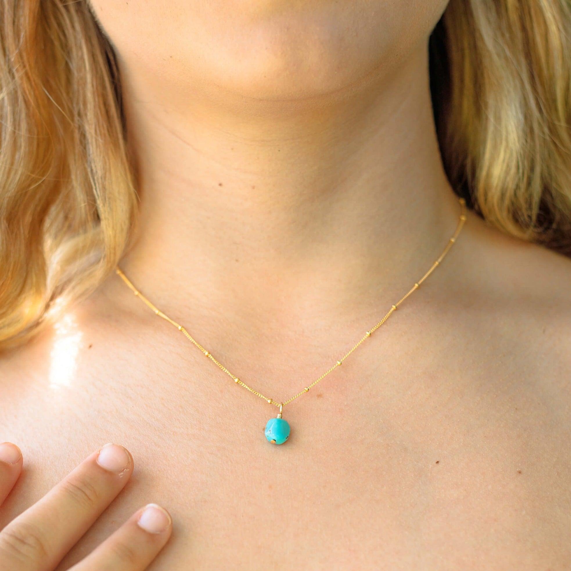 Natural Tiny Raw Turquoise Pendant Necklace for Women - Handmade Boho Jewelry for Everyday Wear & Gift Giving