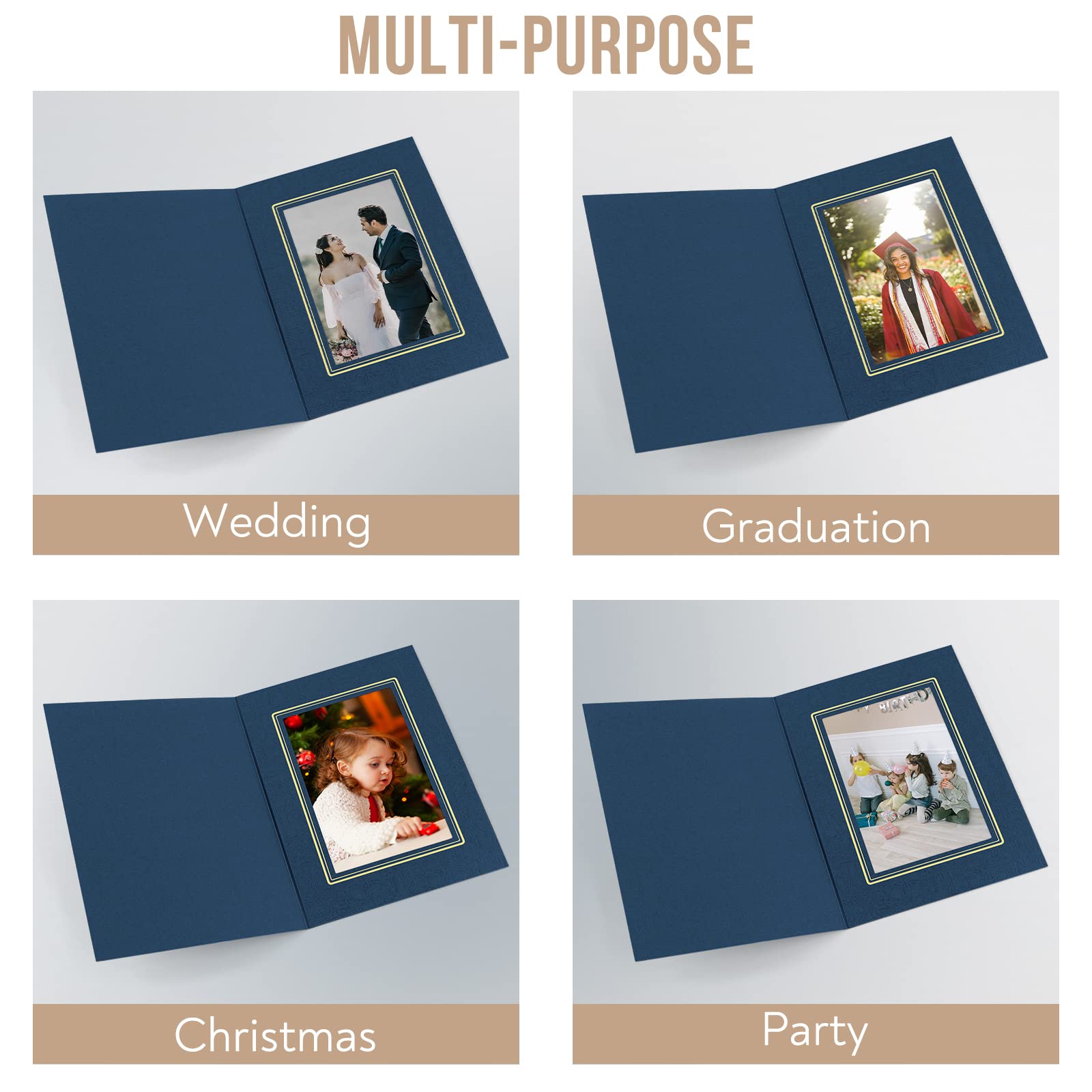 Golden State Art 4x6 Photo Folders - Pack of 25 Cardboard Picture Frames with Navy Blue/Gold Lining - Perfect for Greeting Cards, Invitations, Graduation, Christmas & Wedding Photos - Display Memories in Style