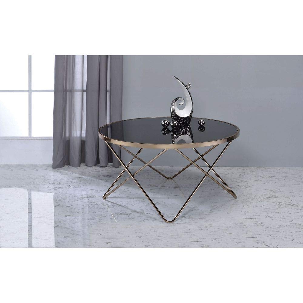 Modern Champagne & Black Glass Coffee Table for Living Room - Elegant Centerpiece for Home Decor, Perfect for Sofa Sets & Lounge Areas