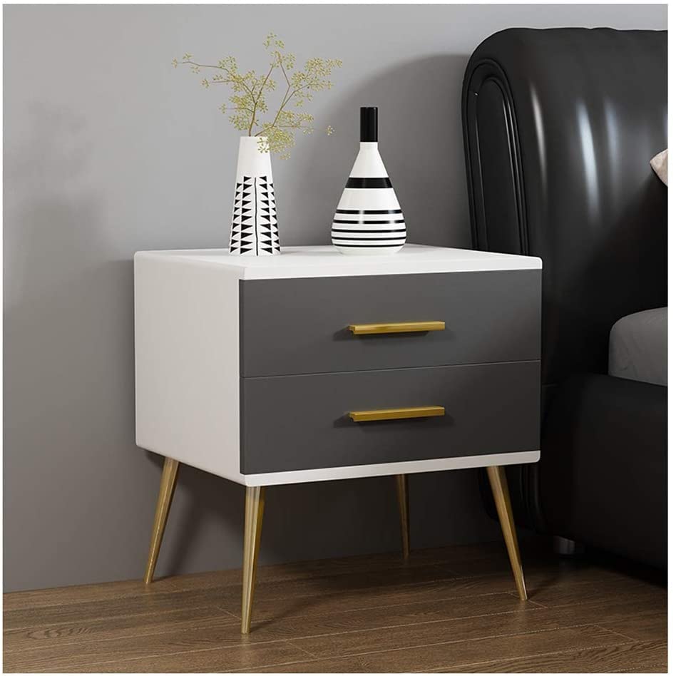 Modern Nightstand with Solid Iron Legs - Minimalist Bedside Table for Bedroom, Living Room | White Grey Finish | Durable Storage Cabinet for Home, Office, Apartment | Perfect End Table for Small Spaces