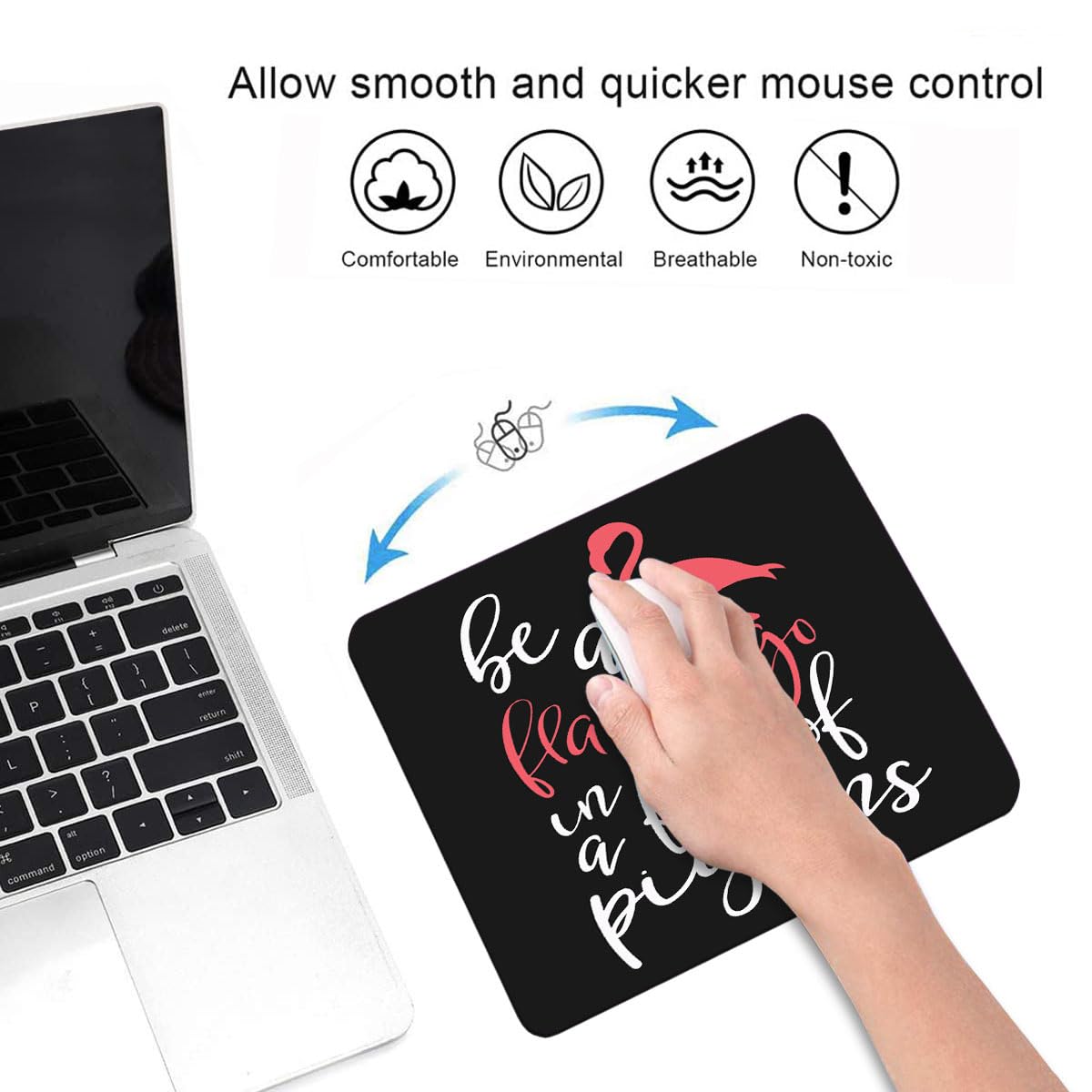 Flamingo in a Flock of Pigeons Inspirational Mouse Pad & Coasters Set - Non-Slip Rubber Base, Rectangle Desk Pad for Laptop & Computer Office Accessories - Perfect for Home Office, Gaming & Workspace Decor