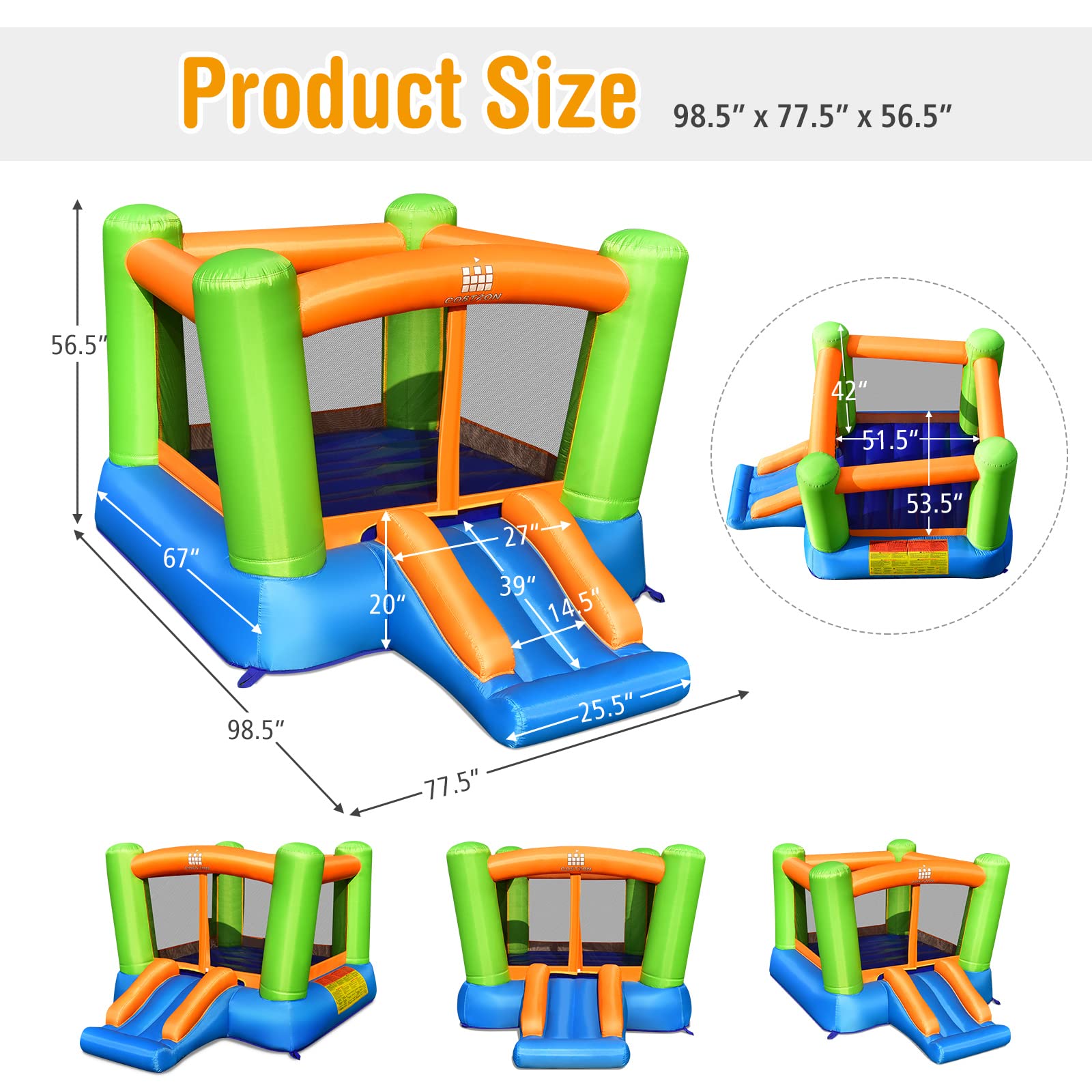 **Costzon Inflatable Bounce House for Kids - Toddler Bouncy Castle with Slide for Indoor & Outdoor Play, Durable Oxford Cloth, Portable Mini Jumping Castle - Perfect for Backyard Birthday Parties, Family Gatherings & Outdoor Fun**