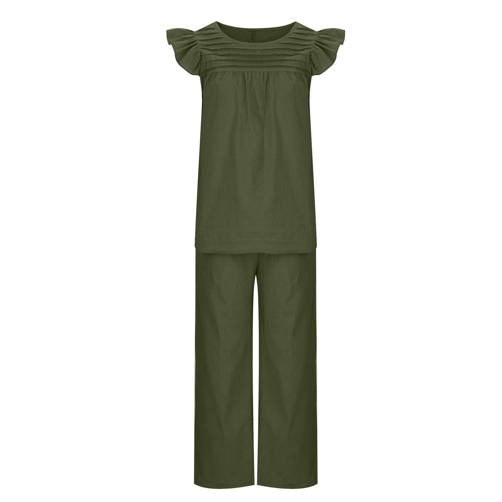 Women's 2-Piece Linen Lounge Set - Extra Long Tall & Plus Size Maternity Outfit - Soft Casual Pantsuit for Comfortable Relaxation at Home, Yoga, or Travel