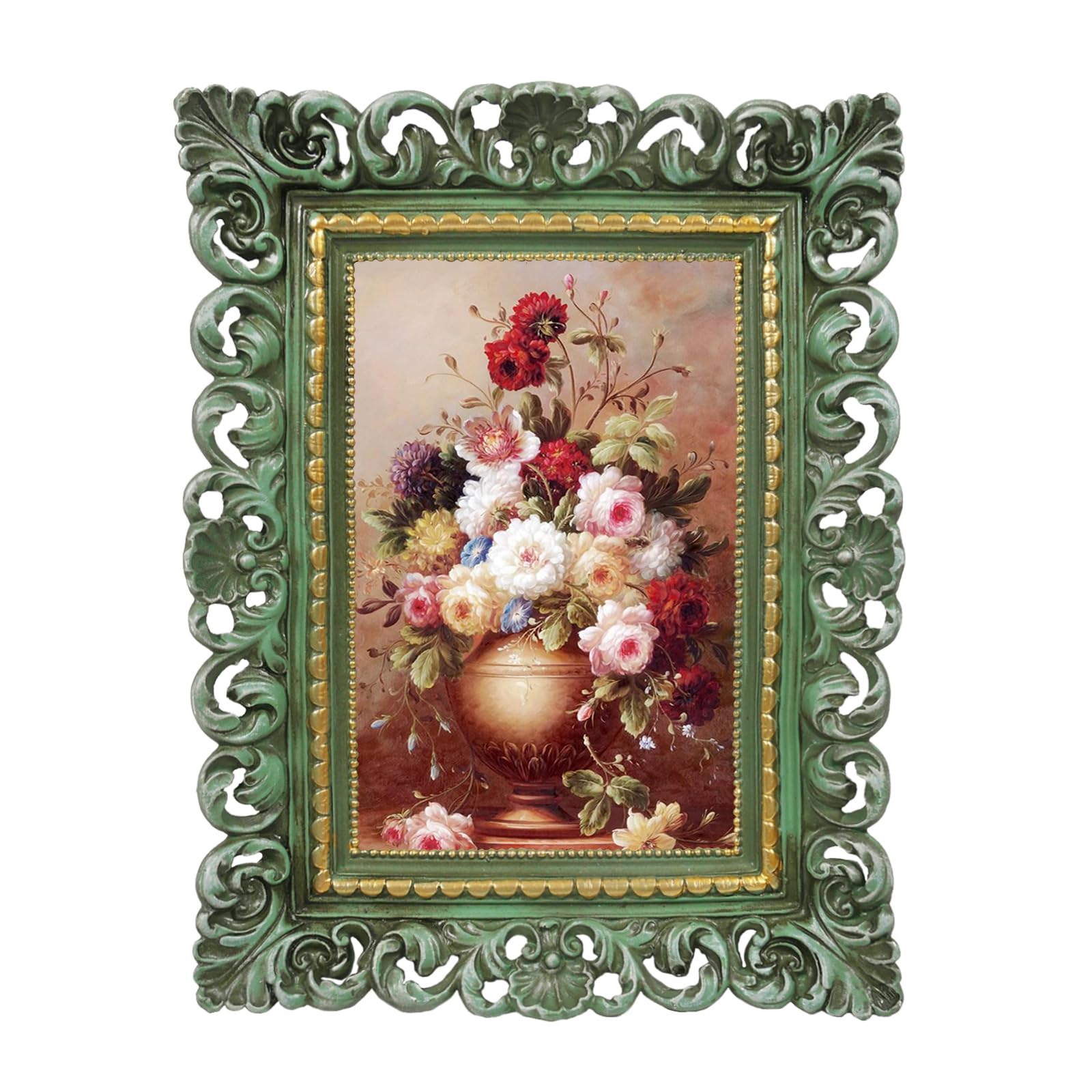 SIMON'S SHOP Vintage 4x6 Picture Frame - Green Rustic Photo Frame with Scalloped Floral Border for Tabletop or Wall Display | Perfect for Home Decor, Wedding Photos & Gift Giving