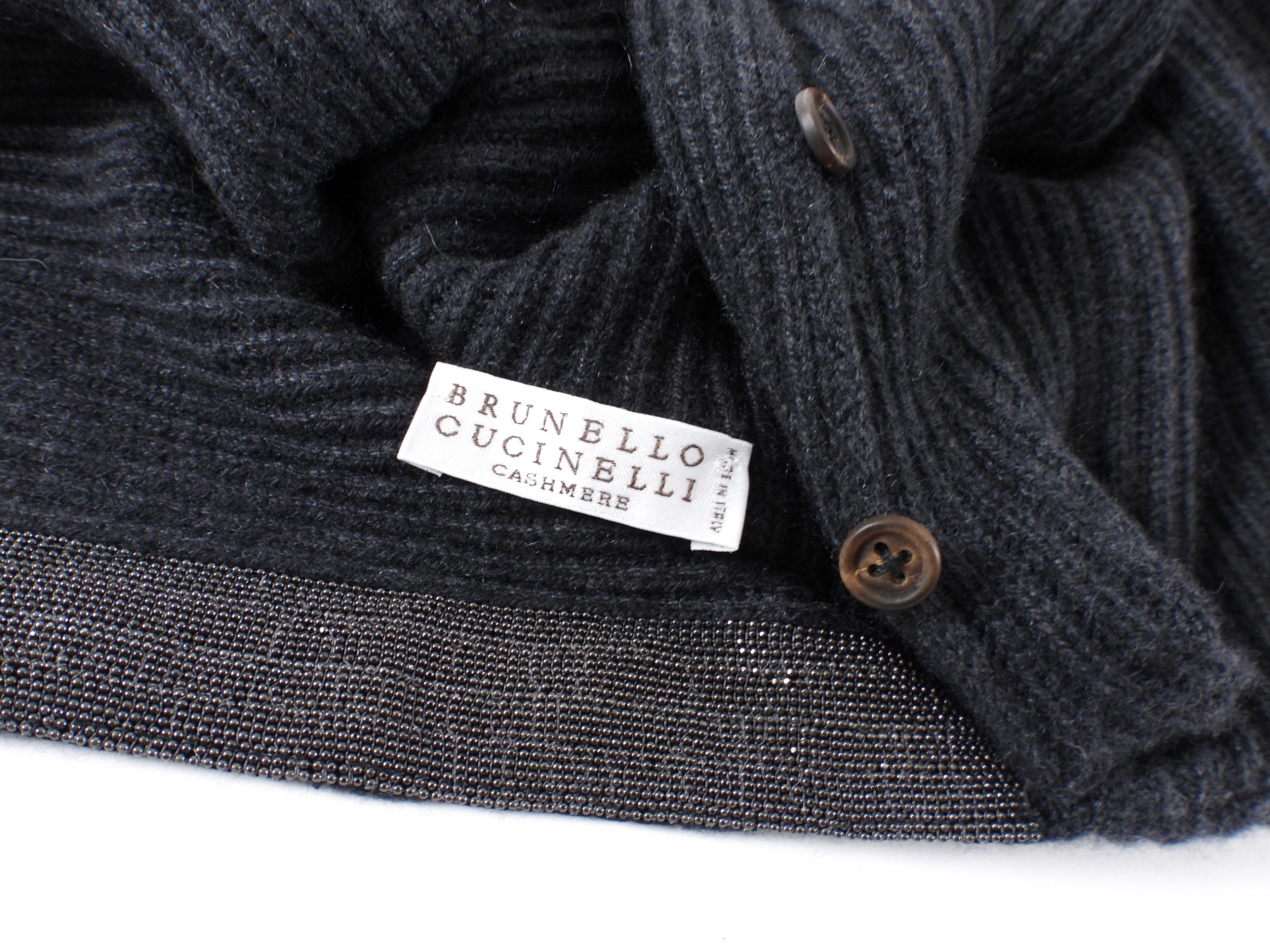 Brunello Cucinelli Charcoal Grey Cashmere Sweater with Monili Trim - Men's Luxury Knitwear for Business & Casual Wear - Perfect for Office, Date Night & Winter Travel