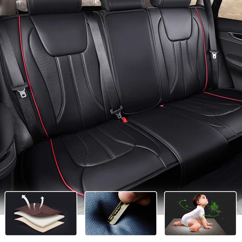 Custom Fit Waterproof All-Weather Seat Covers for Toyota Tacoma (5-Seat) - Black with Red Stitching - Full Set Protection - Perfect for Off-Roading, Camping & Daily Commute