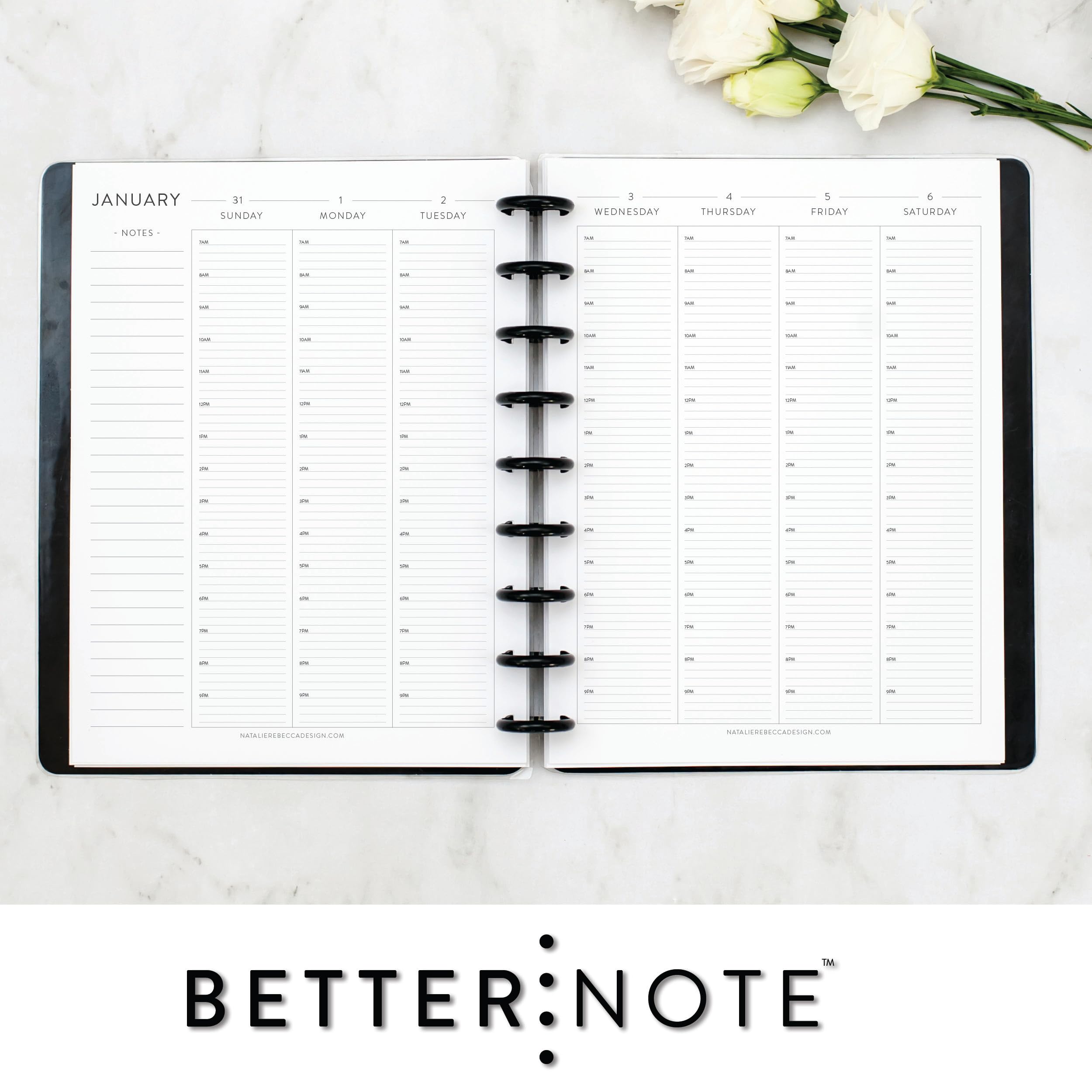 BetterNote 2025 Hourly Planner Refill for Discbound Notebooks - Fits Levenger Circa, Happy Planner, InkWell Press, Staples Arc, TUL & Talia (Classic, 9-Disc, 7
