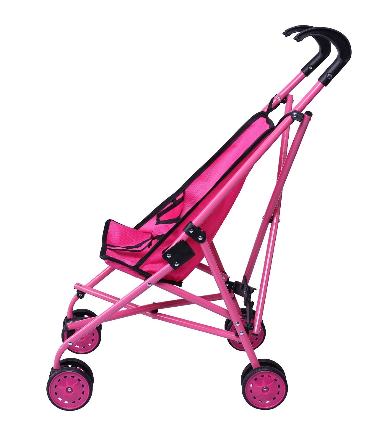 Hot Pink & Black Doll Stroller with Swivel Wheels - Lightweight Baby Stroller for Toddlers, Perfect for Indoor Play, Outdoor Walks & Role-Playing Games