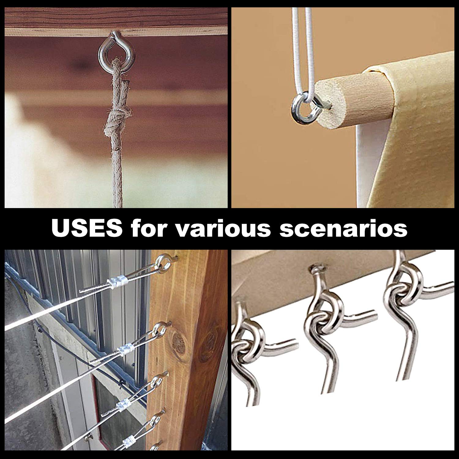 2.5 Inch Heavy Duty 304 Stainless Steel Eye Hooks Screw (10 Pack) - Silver Eye Bolts for Wood, Cable Wires & Secure Hanging - Indoor & Outdoor Use for Hanging Plants, Decor, Lights & More