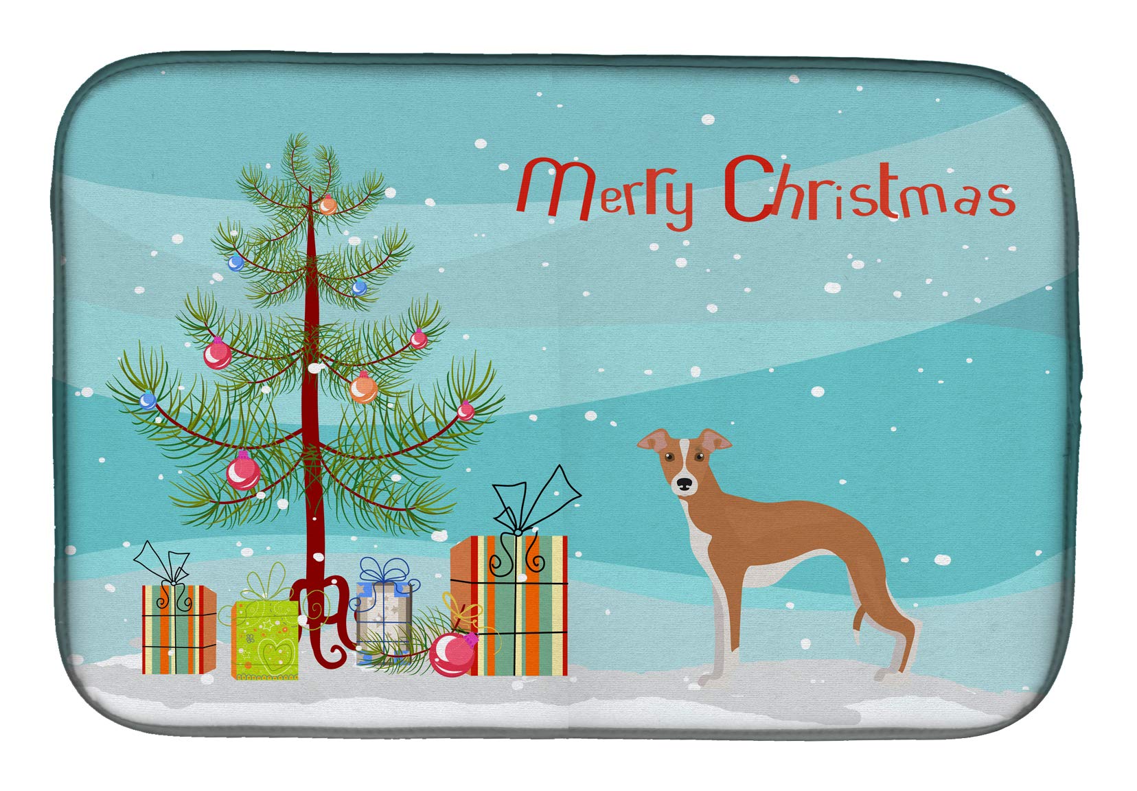 Italian Greyhound Christmas Dish Drying Mat - Absorbent Kitchen Counter Pad, 14x21