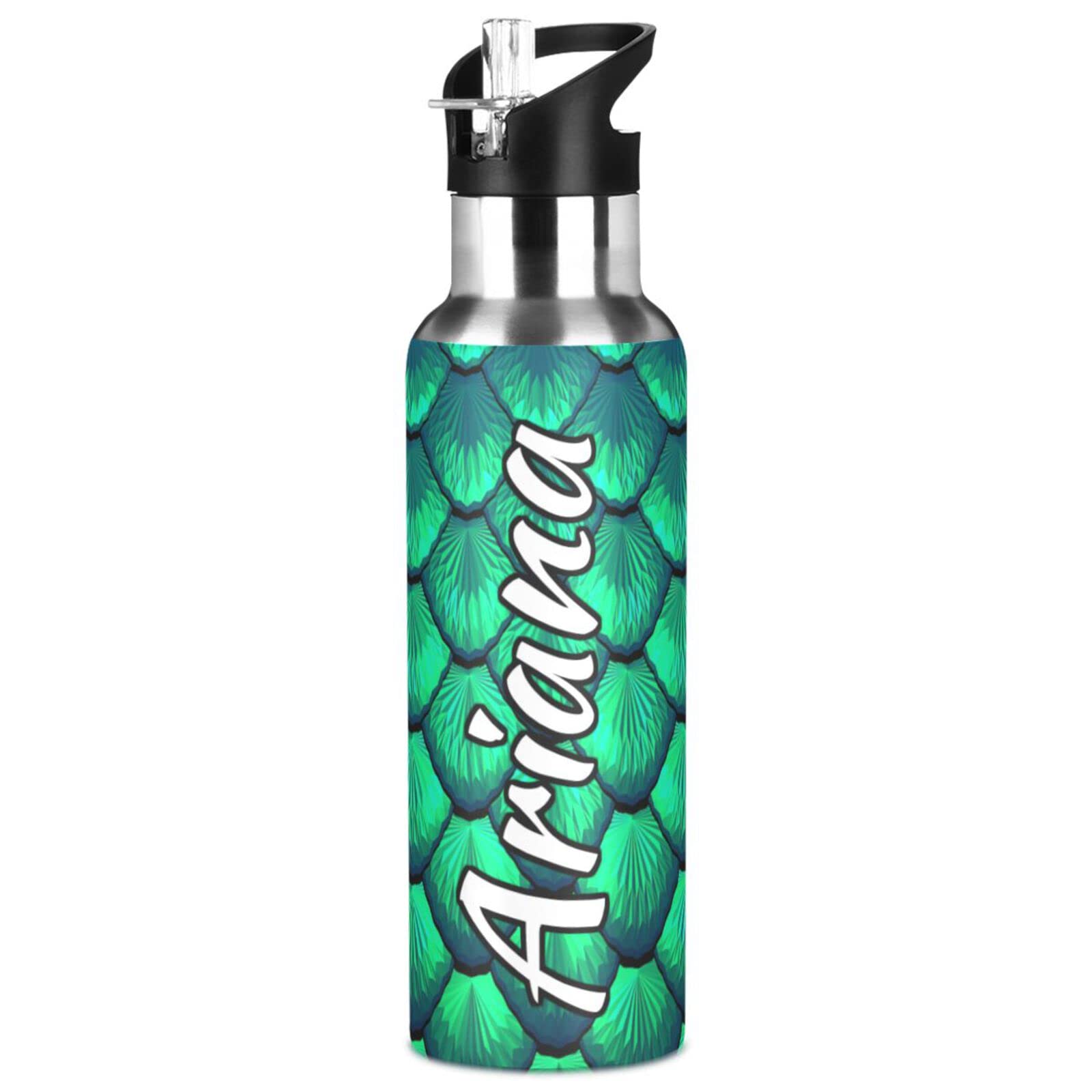 Custom Mermaid Dragon Scale Water Bottle 33oz - Personalized Stainless Steel Insulated Water Bottle with Straw Lid - Double Wall Vacuum Insulation for Hiking, Cycling, Gym & Outdoor Activities - Leakproof Sports Water Bottle for Hot & Cold Drinks