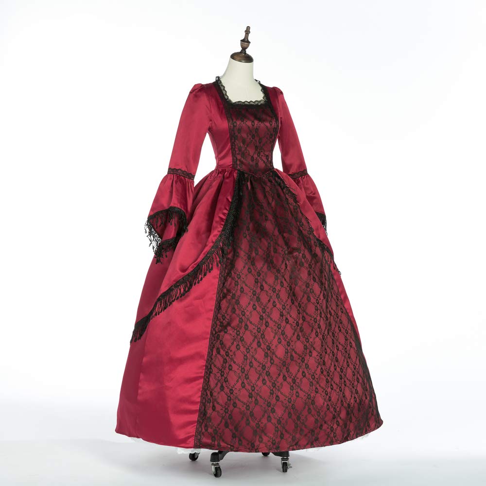 Victorian Rococo Dress for Women - Elegant Maiden Costume & Masquerade Ball Gown (Size S, Burgundy) | Perfect for Renaissance Fairs, Cosplay, Themed Parties & Historical Reenactments