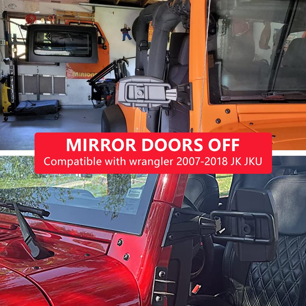 Jeep Wrangler JK JKU 2007-2018 Side View Mirrors - Anti-Shake Wide Vision Replacement Mirrors for Doors Off Driving | Easy Install & Quick Release Design | Perfect for Off-Road Adventures & Summer Cruising