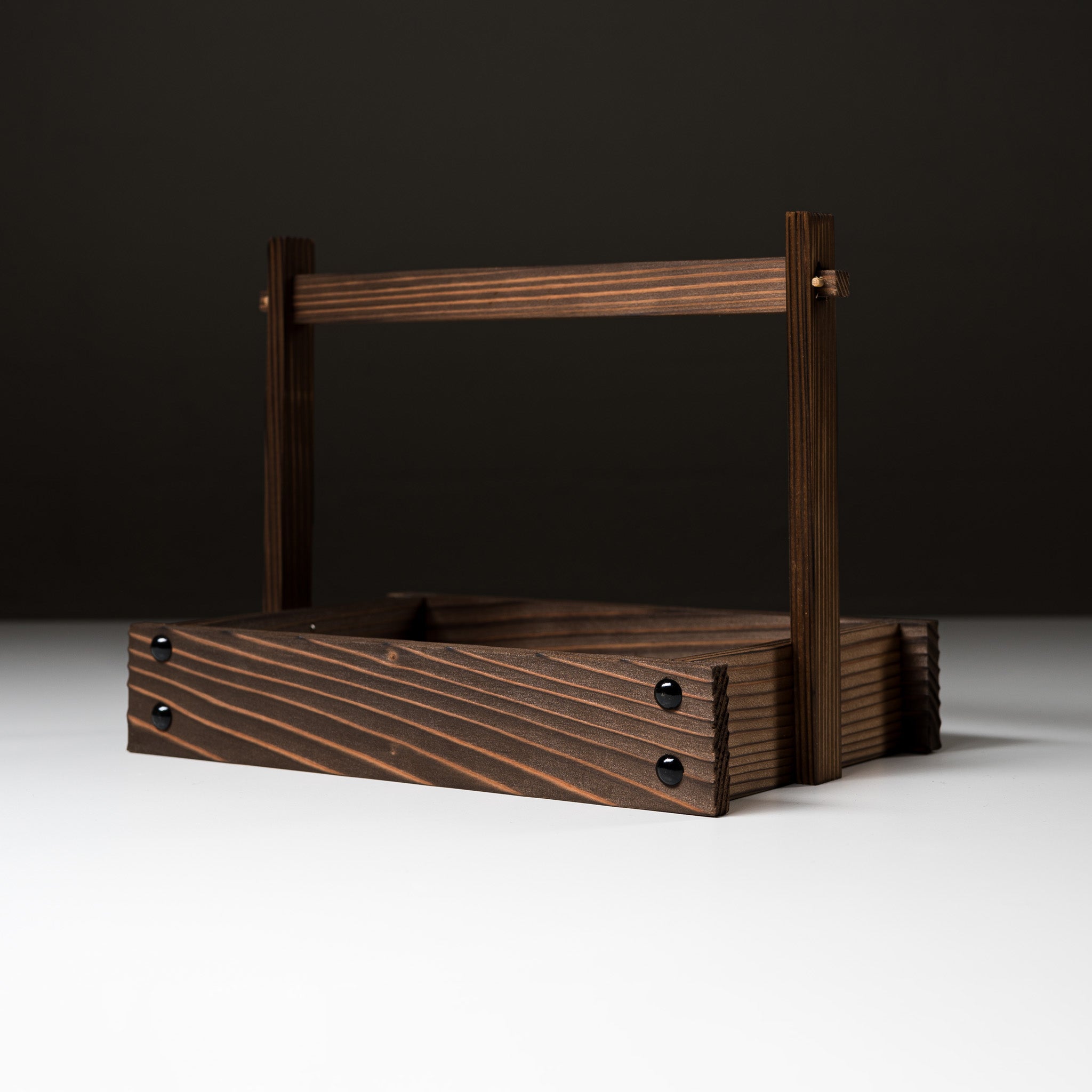 Handmade Japanese Yaki Sugi Serving Basket - Natural Charred Wood Appetizer & Bread Tray for Rustic Dining, Picnics, and Charcuterie Boards
