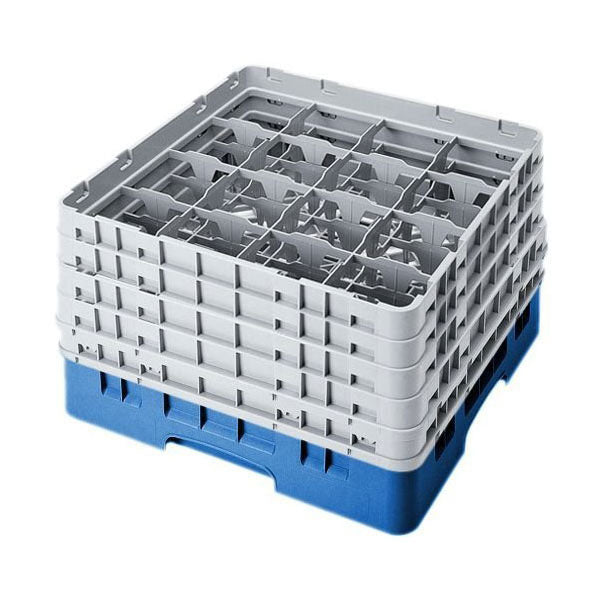 Cambro 16S958168 Full Size Blue Glass Rack with 5 Extenders - 16 Compartment Dish Organizer for Restaurants, Bars & Commercial Kitchens - Perfect for Glass Storage & Organization