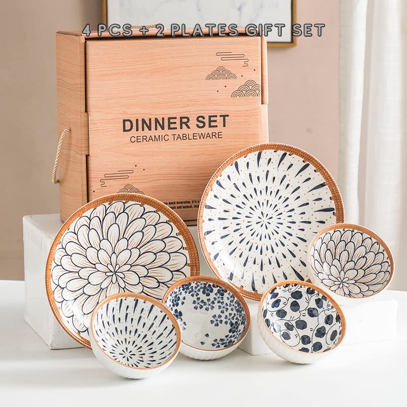 Premium Japanese Ramen Porcelain Dinnerware Set - 12 Serving Bowls & 6 Plates | Microwave & Dishwasher Safe | Perfect for Ramen, Sushi, Asian Cuisine | Ideal for Home Dining, Restaurants & Gift Giving (18-Piece Set)