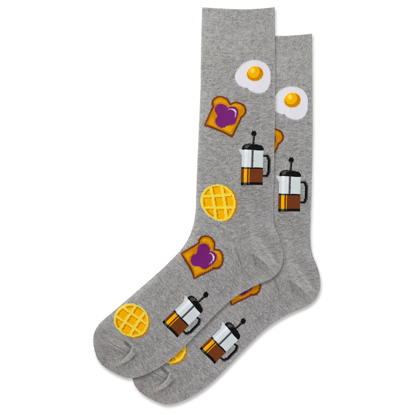 Comfortable Men's Breakfast Socks - Cozy Cotton Crew Socks for Morning Relaxation & Home Wear | Perfect for Lounging, Coffee Time & Casual Outfits