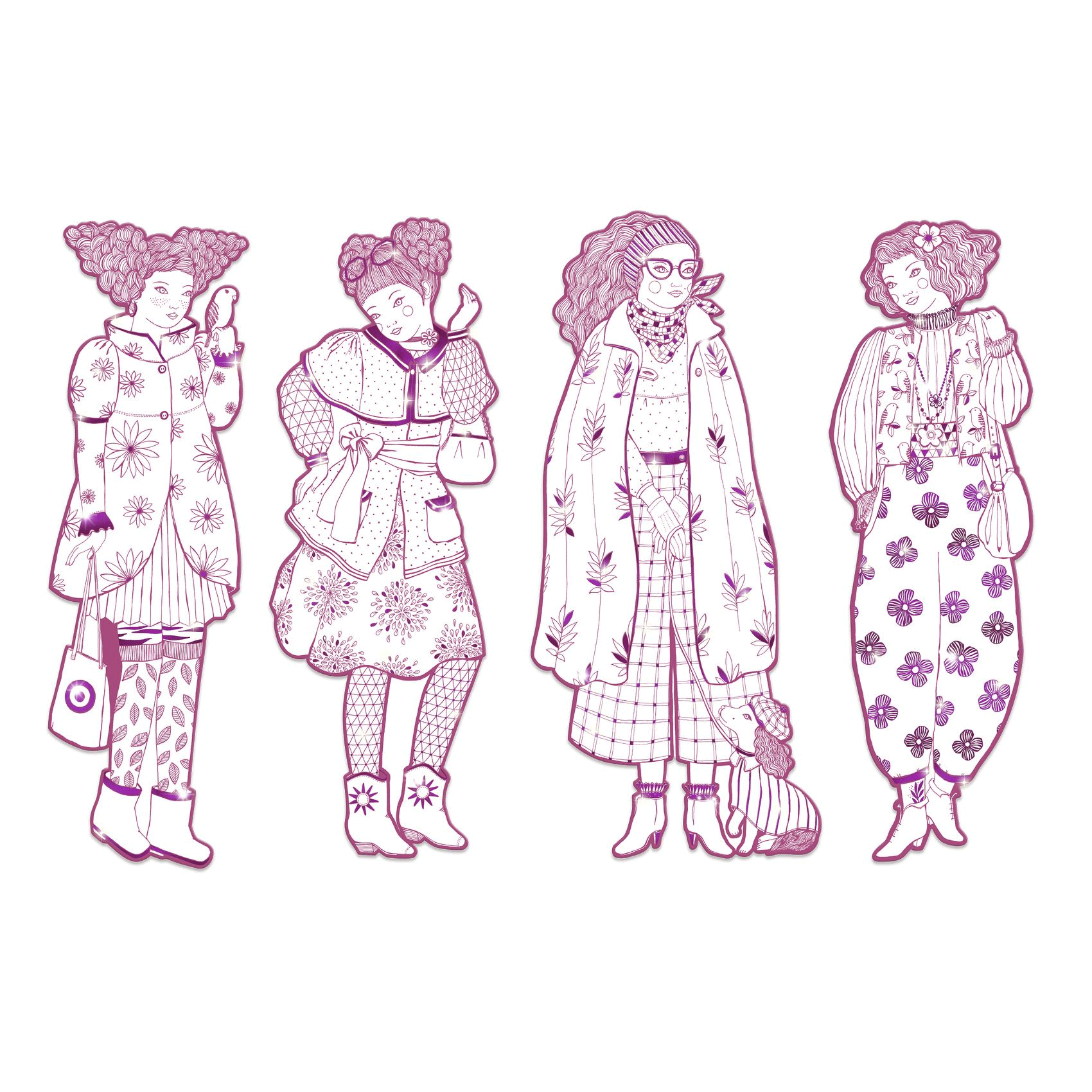 Rosemary & Friends Les Demoiselles Fashion Coloring Book by Djeco - Creative Art Activity for Kids & Adults, Perfect for Relaxation & Stress Relief