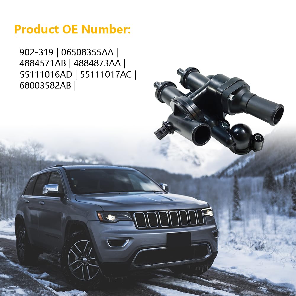 Thermostat Housing Assembly Kit with Sensor - Compatible with Chrysler 200 Sebring, Dodge Avenger Caliber Journey, Jeep Compass Patriot - OE# 68003582AB 902-319 4884571AB 55111016AD - Perfect for Engine Cooling System Repair & Maintenance