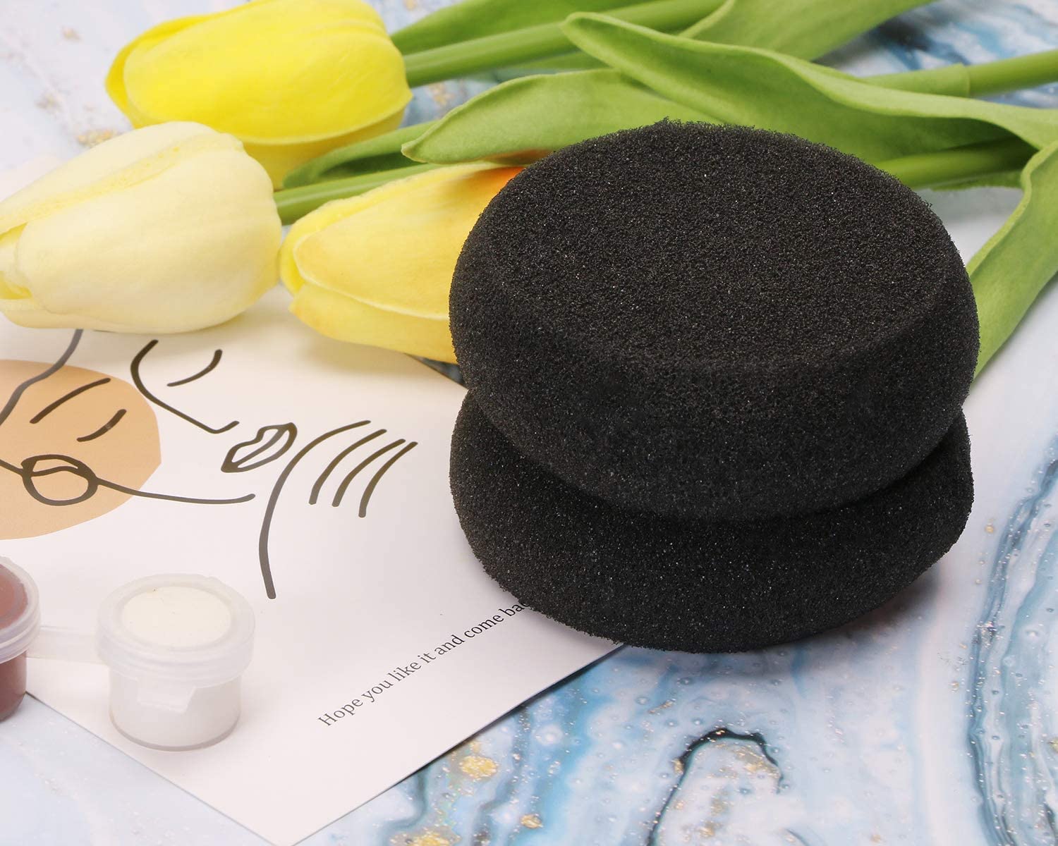 Penta Angel Round Sponges 10Pcs - 3 Inch Yellow Synthetic Artist Sponges for Watercolor Painting, Pottery Clay, Ceramics & Wall Art - Perfect for DIY Crafts, School Projects & Professional Artwork (Black)