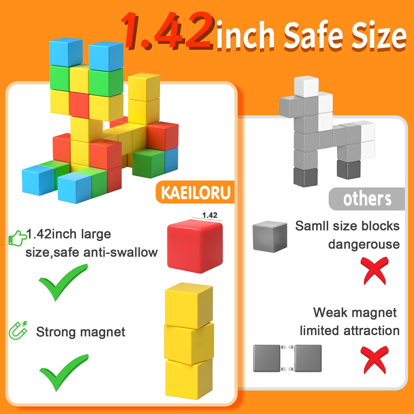 Magnetic Building Blocks for Kids - 1.42 Inch STEM Educational Toys for Toddlers Ages 1-8 | Montessori Sensory Learning Toys for Boys & Girls | Perfect for Classroom, Home Play & Early Childhood Development