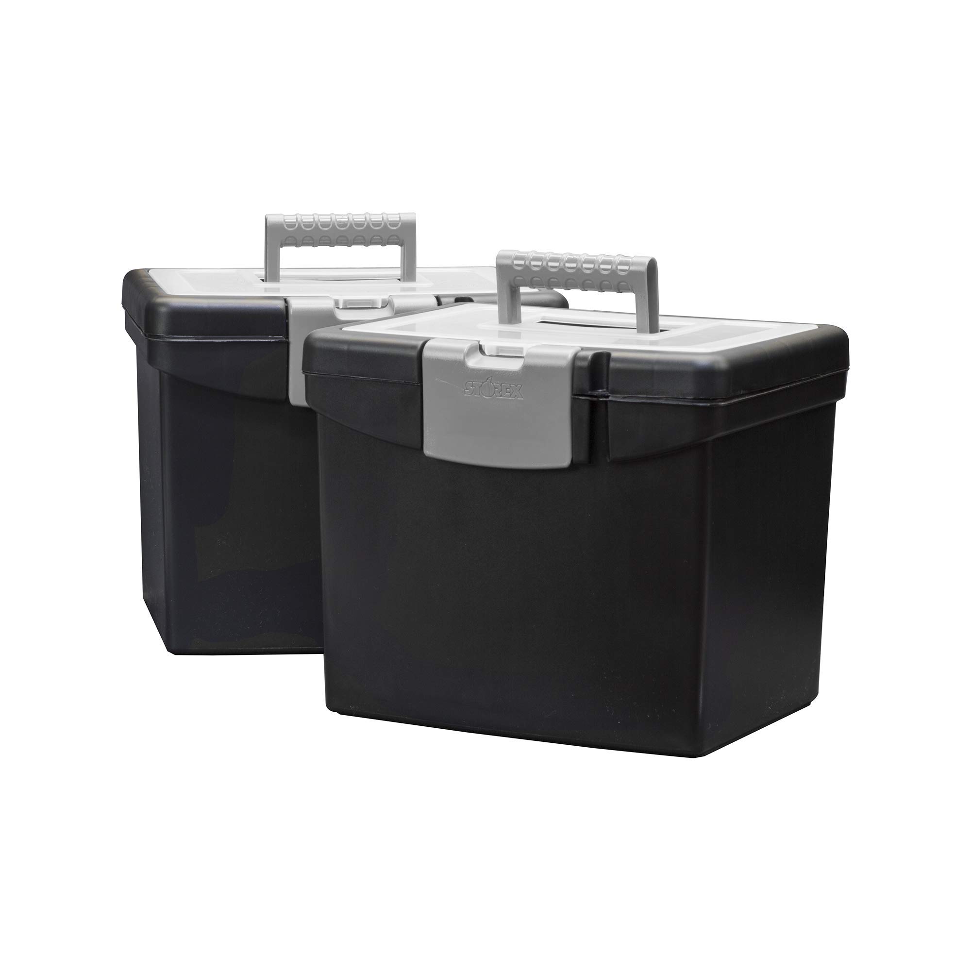 Storex File Storage Box with Translucent Lid - 2-Pack Black Plastic Organizer for Office, School, or Home Document Storage