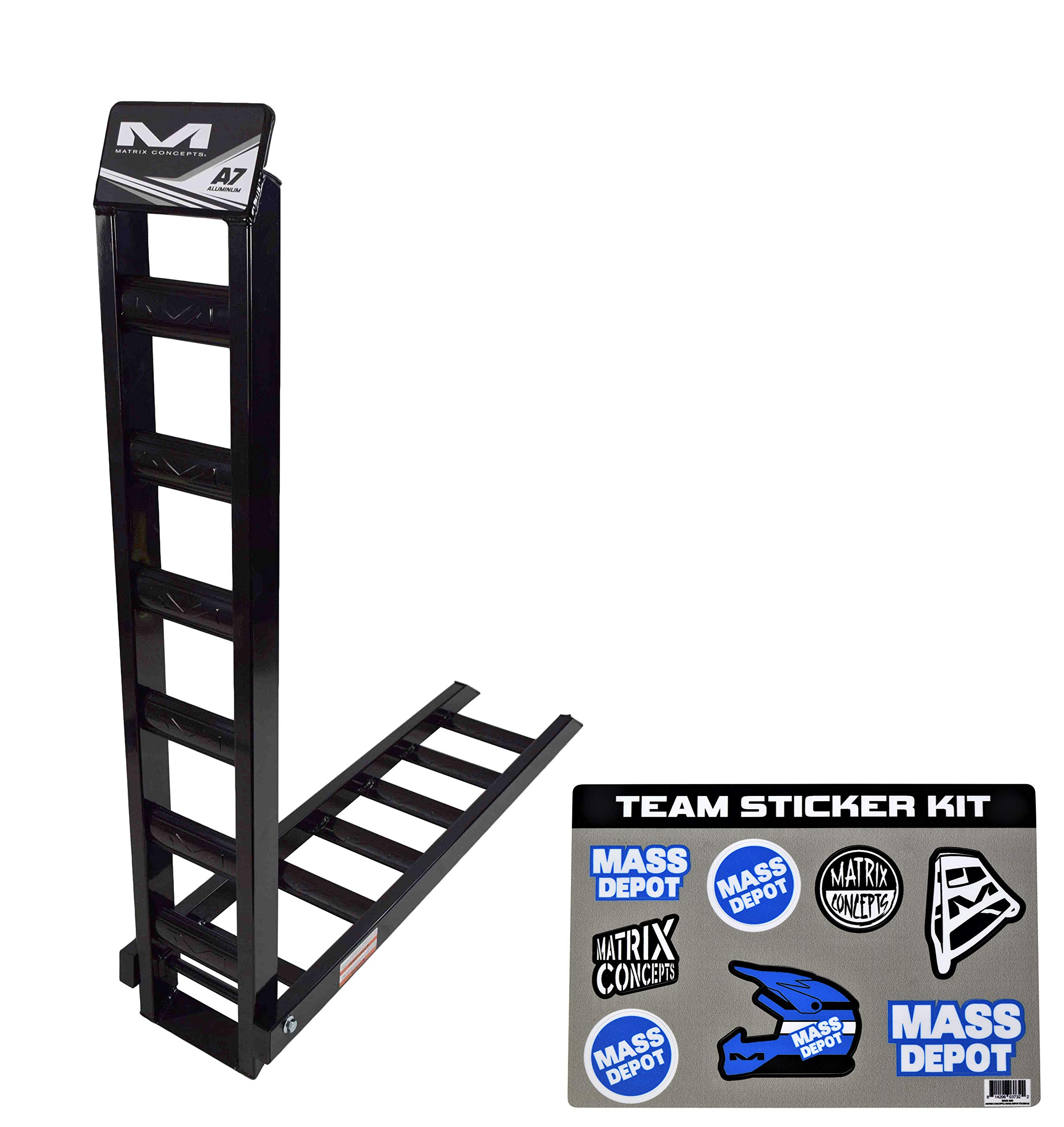 Matrix Concepts A7 Folding Ramp - 500 lbs Capacity Aircraft Aluminum Ramp for Dirt Bikes, ATV & UTV - Lightweight & Durable with Sticker Pack (Black/White) - Perfect for Loading Motorcycles, ATVs & Utility Vehicles