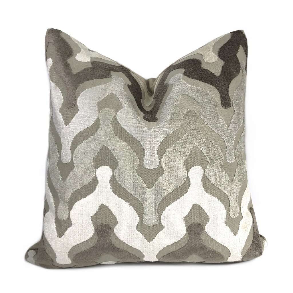 Kittredge Brown Beige Cream Cut Velvet Ogee Waves Pillow Cover - Luxury Decorative Throw Pillow Case for Sofa, Bed, Living Room & Home Decor