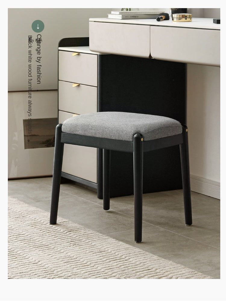 Solid Oak & Birch Wood Square Makeup Stool - Soft Padded Seat for Vanity, Dressing Room, and Bedroom Decor