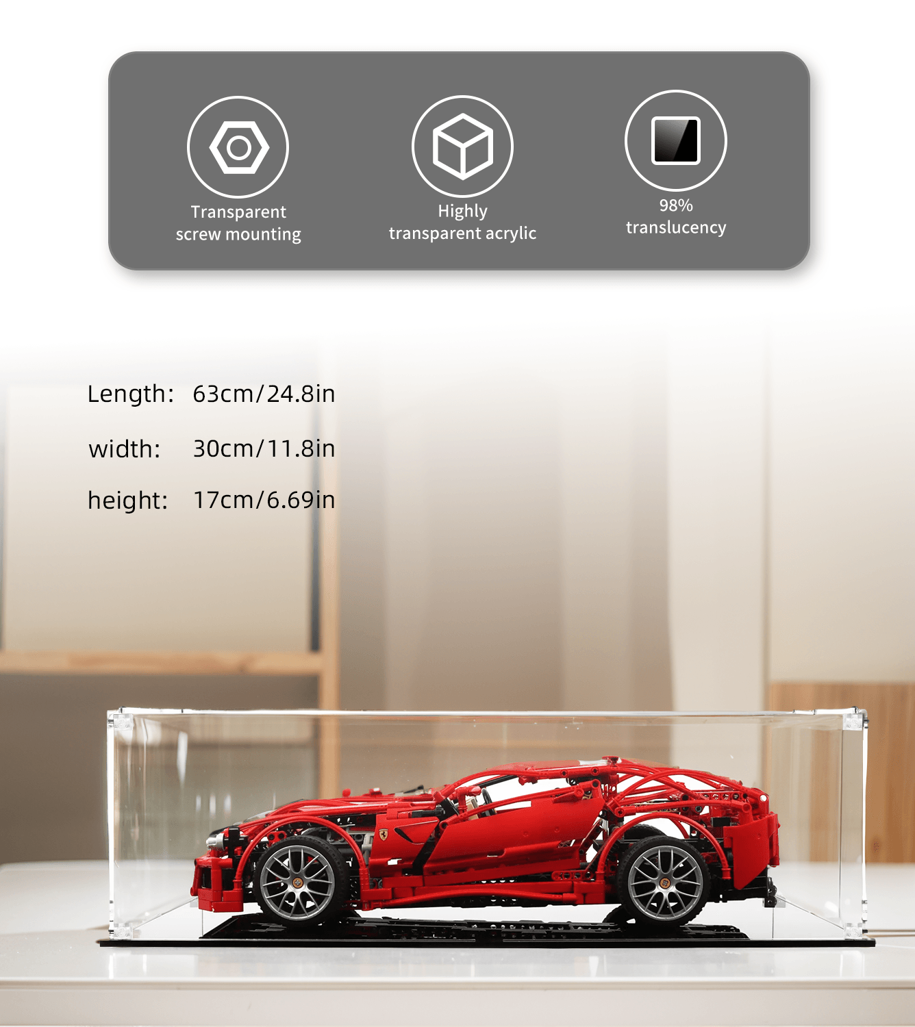 LEGO Ferrari 599 GTB Fiorano 8145 Display Case - Premium Acrylic Showcase for Car Model Collection - Perfect for Home Office Decor & Gift for LEGO Enthusiasts