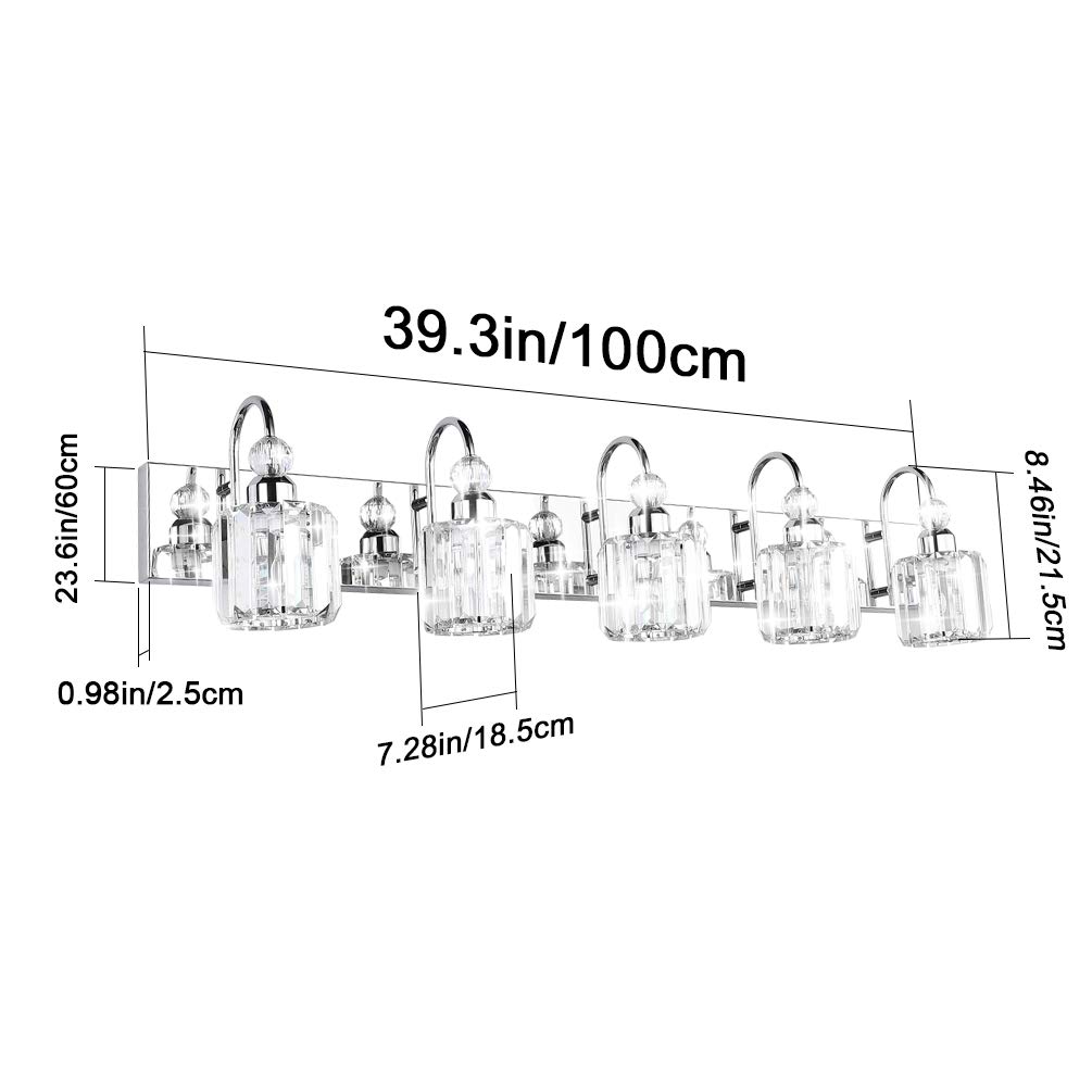 Ralbay Modern LED Crystal Bathroom Vanity Lights - Stainless Steel Mirror Lighting Fixtures for Bathroom Makeup & Vanity Area - Perfect for Home, Hotel, Spa Decor