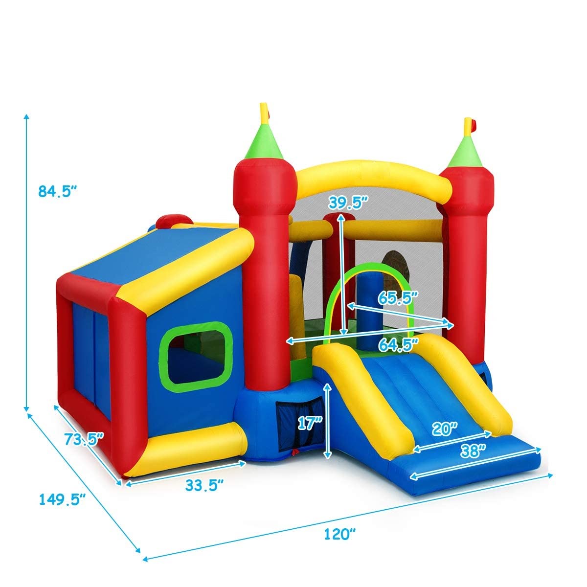 OLAKIDS Inflatable Bounce House with Slide & Ball Pit - Outdoor/Indoor Jumping Castle for Kids with Dart Target, Carrying Bag & Repair Kit - Perfect for Birthday Parties, Backyard Fun & Summer Activities