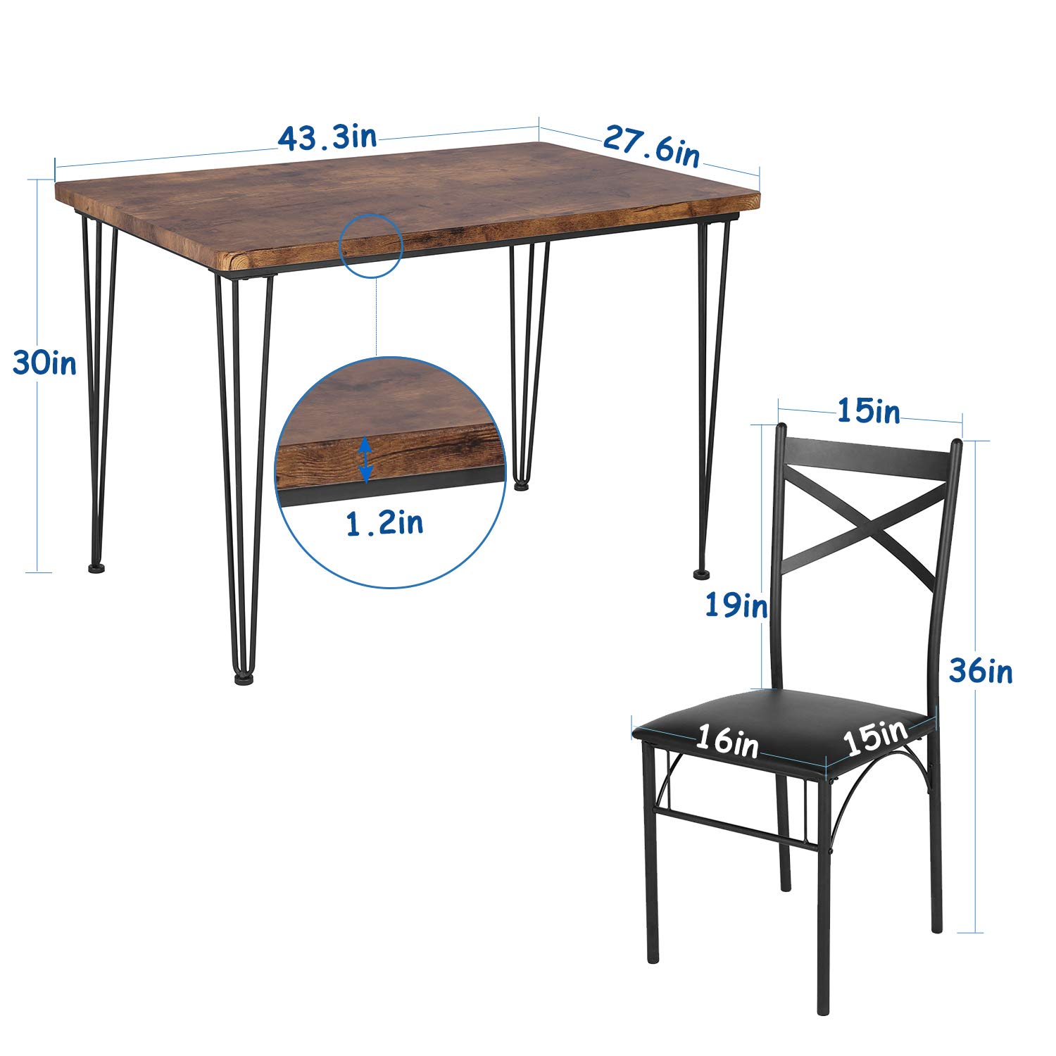 VECELO 5-Piece Kitchen Dining Set - Farmhouse Style Table & Chairs for Small Spaces, Breakfast Nook, Dinette - Rustic Brown Finish | Perfect for Apartments, Condos & Cozy Homes