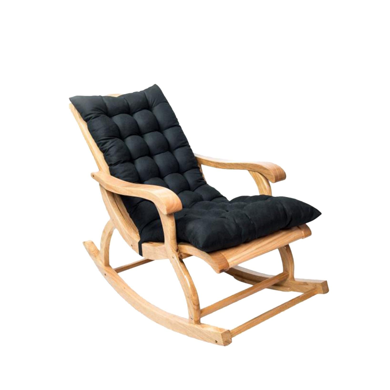 Non-Slip Rocking Chair Cushion Set - Indoor/Outdoor Seat & Back Cushions with Ties for Patio Furniture, Chaise Lounger, Swing Bench - Perfect for Relaxing on Porch, Deck or Garden (Black)
