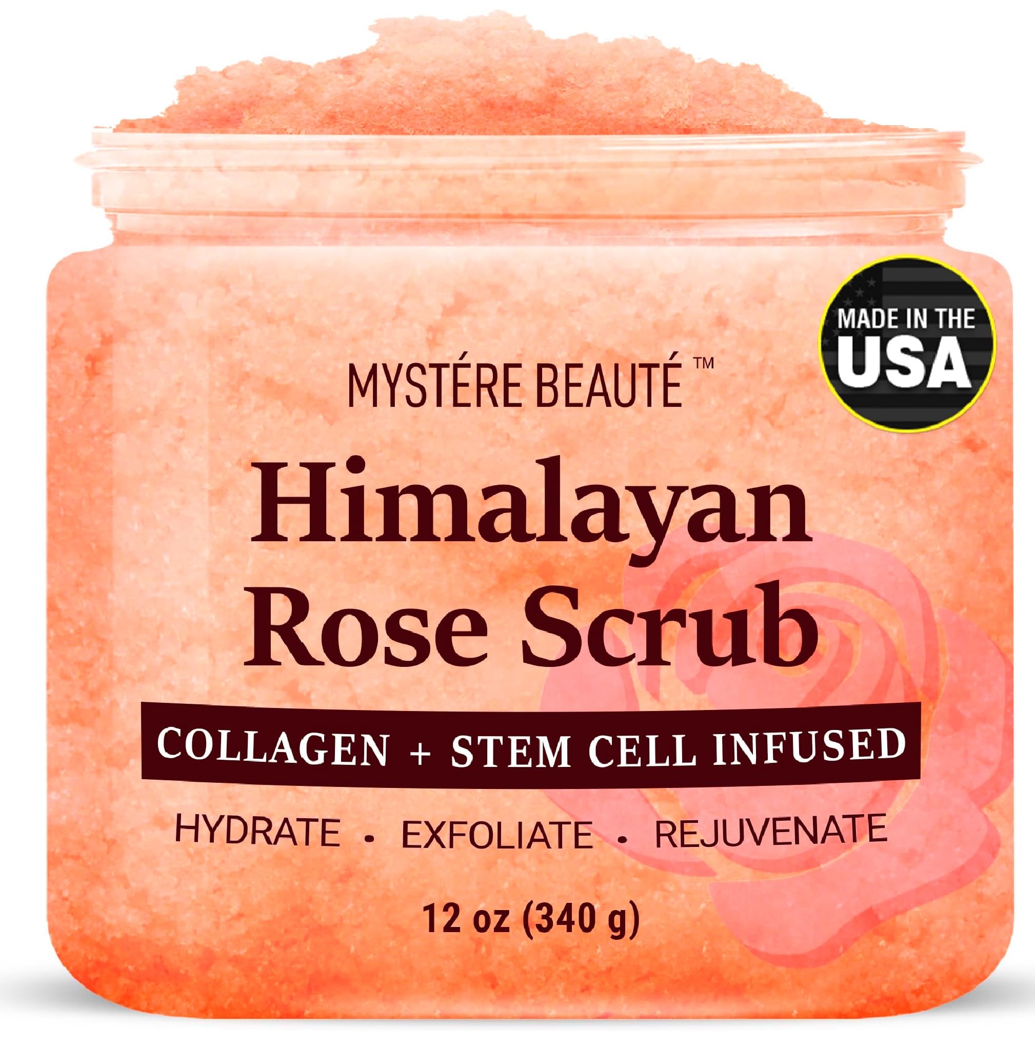 Himalayan Salt Body Scrub 12 oz - Collagen & Stem Cell Enriched Exfoliator for Cellulite, Acne & Scars - Deep Cleansing & Moisturizing Skin Treatment - Perfect for Spa Days & At-Home Self Care Routines