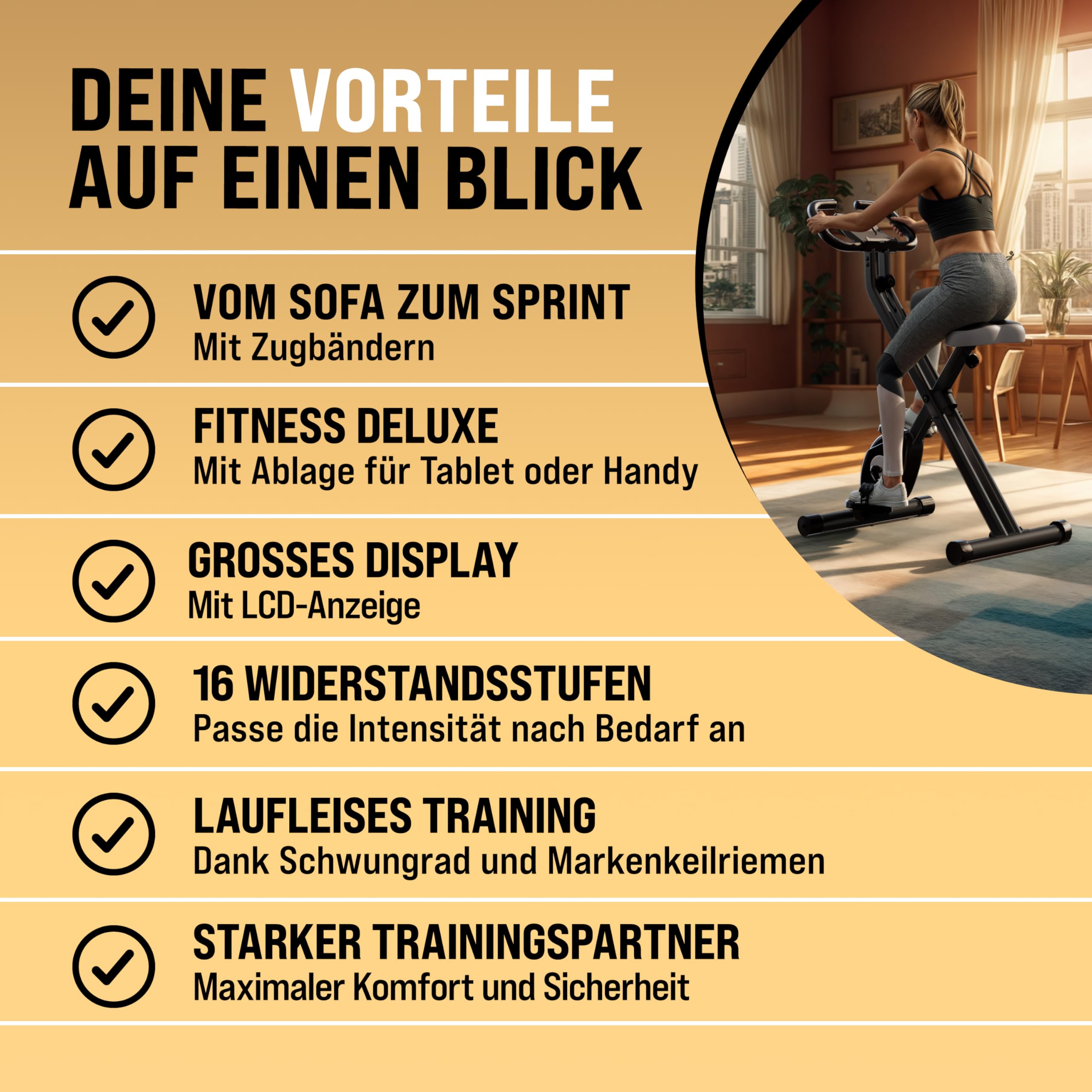 SPORTANA® Foldable Exercise Bike for Home Gym - 140KG Weight Capacity, 7 Seat Heights, LCD Display, Training App, 2 Resistance Bands - 4-in-1 Cardio Machine for Indoor Cycling & Full-Body Workout | Perfect for Home Fitness, Weight Loss & Endurance Training