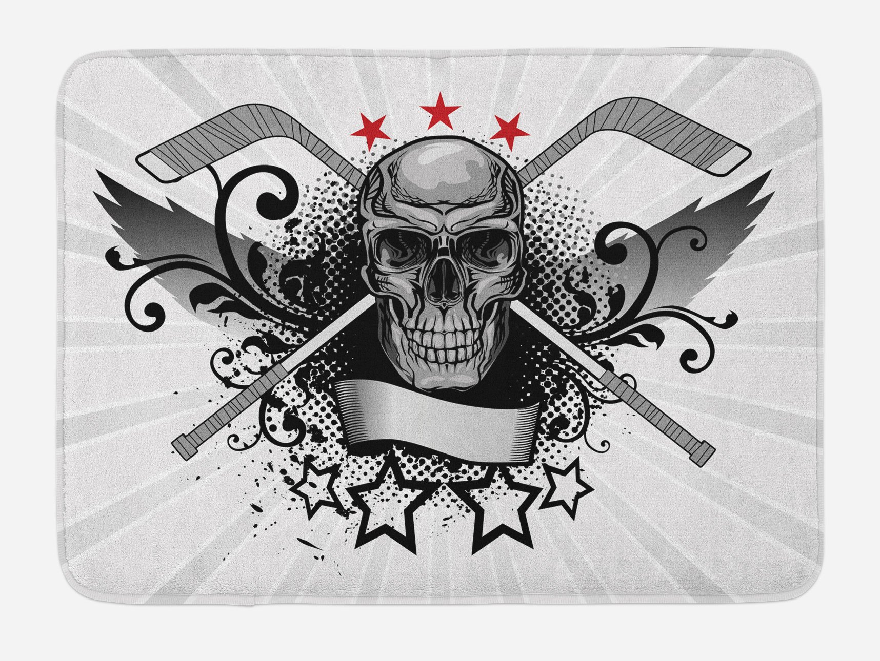 Ambesonne Non-Slip Hockey Bath Mat - Skull with Hockey Sticks & Stars Design, Plush Bathroom Rug (30.2