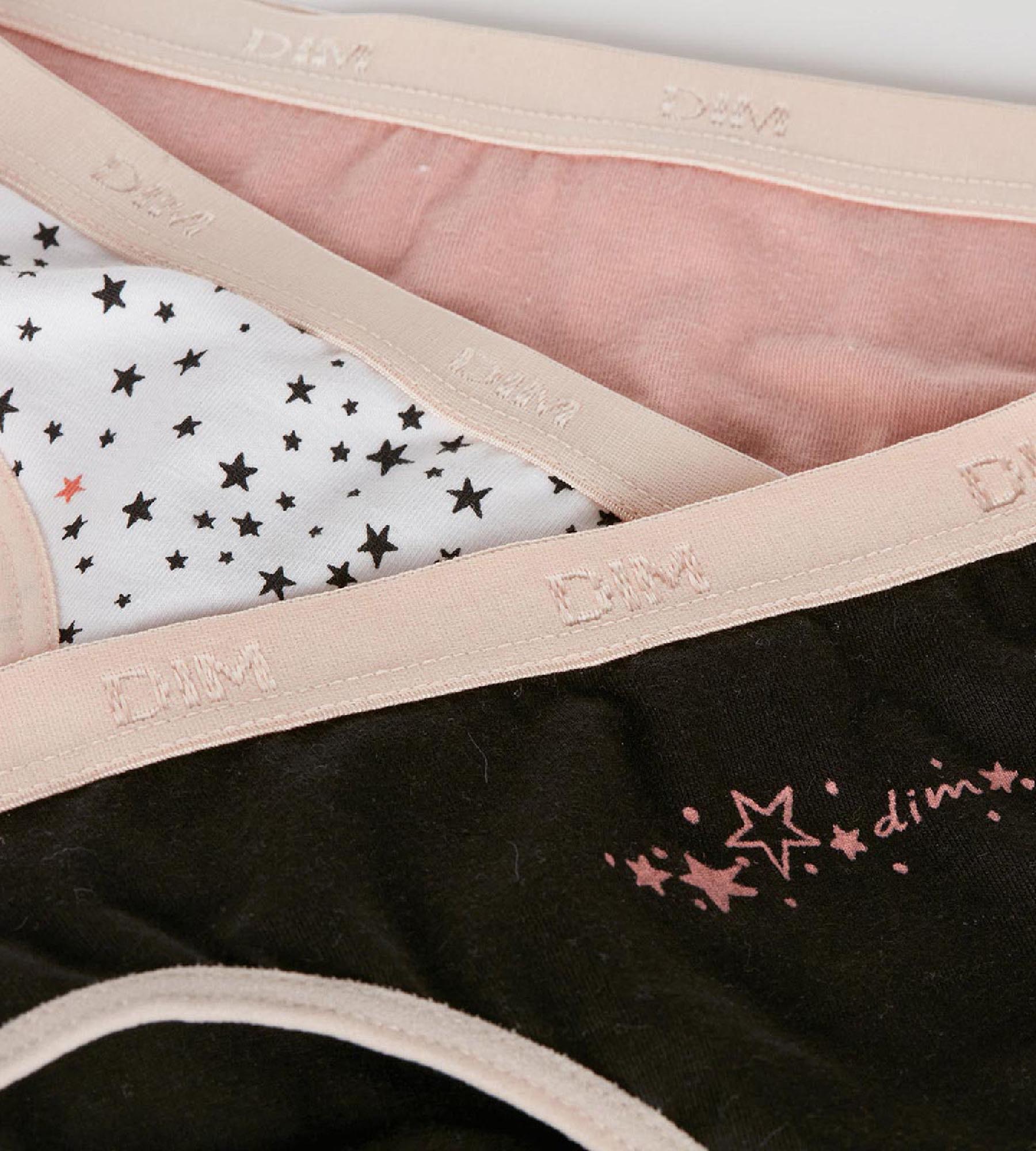 3 Pack Girls Cotton Stretch Underwear with Star Print - Black & Pink | Comfortable for Everyday Wear, School, and Playtime