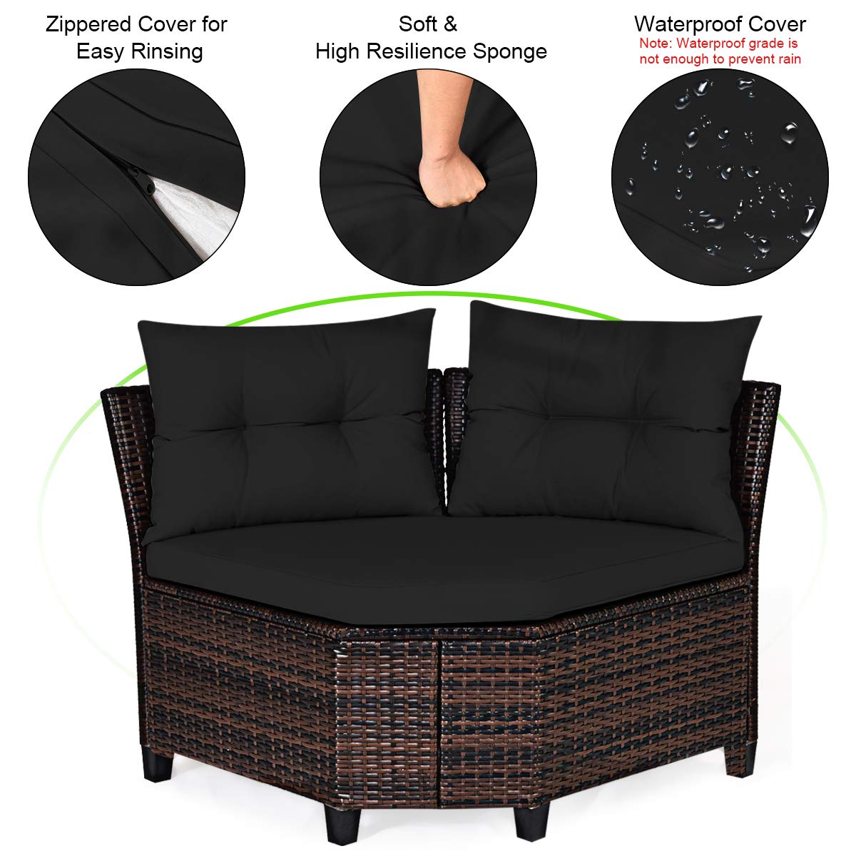 Tangkula 4-Piece Outdoor Patio Furniture Set - Modern C-Shape Wicker Sectional Sofa with Cushions & Glass Coffee Table, Rattan Conversation Set for Garden, Poolside, Balcony, Deck (Black) - Perfect for Relaxing, Entertaining & Outdoor Lounging