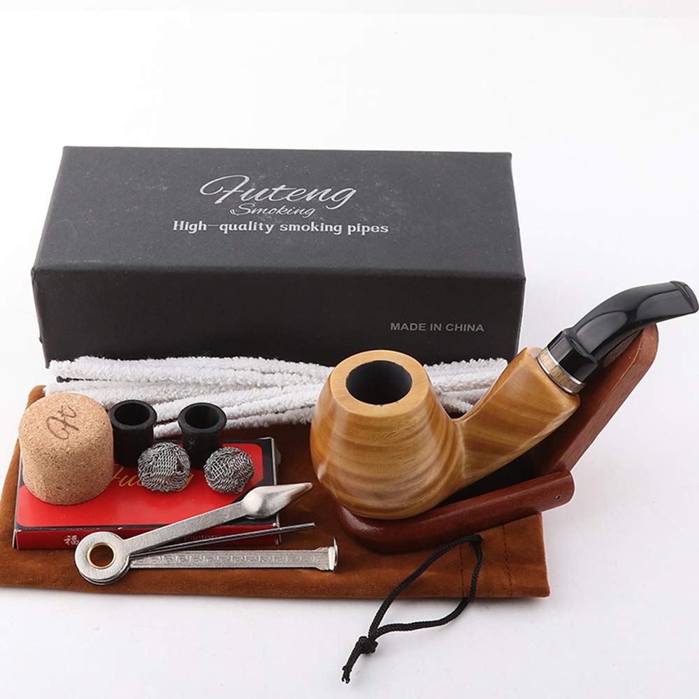 Premium Sandalwood Smoking Pipe Set with 8 Filters - Natural Green Wooden Pipe for Men, Father's Day Gift, Relaxation & Meditation Accessories - Perfect for Home, Travel & Outdoor Use
